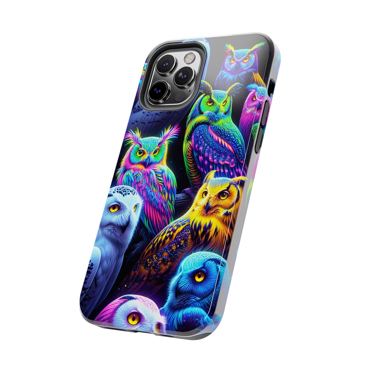 'Flock of Electric Flamses' NEON Owls Tough Phone Case