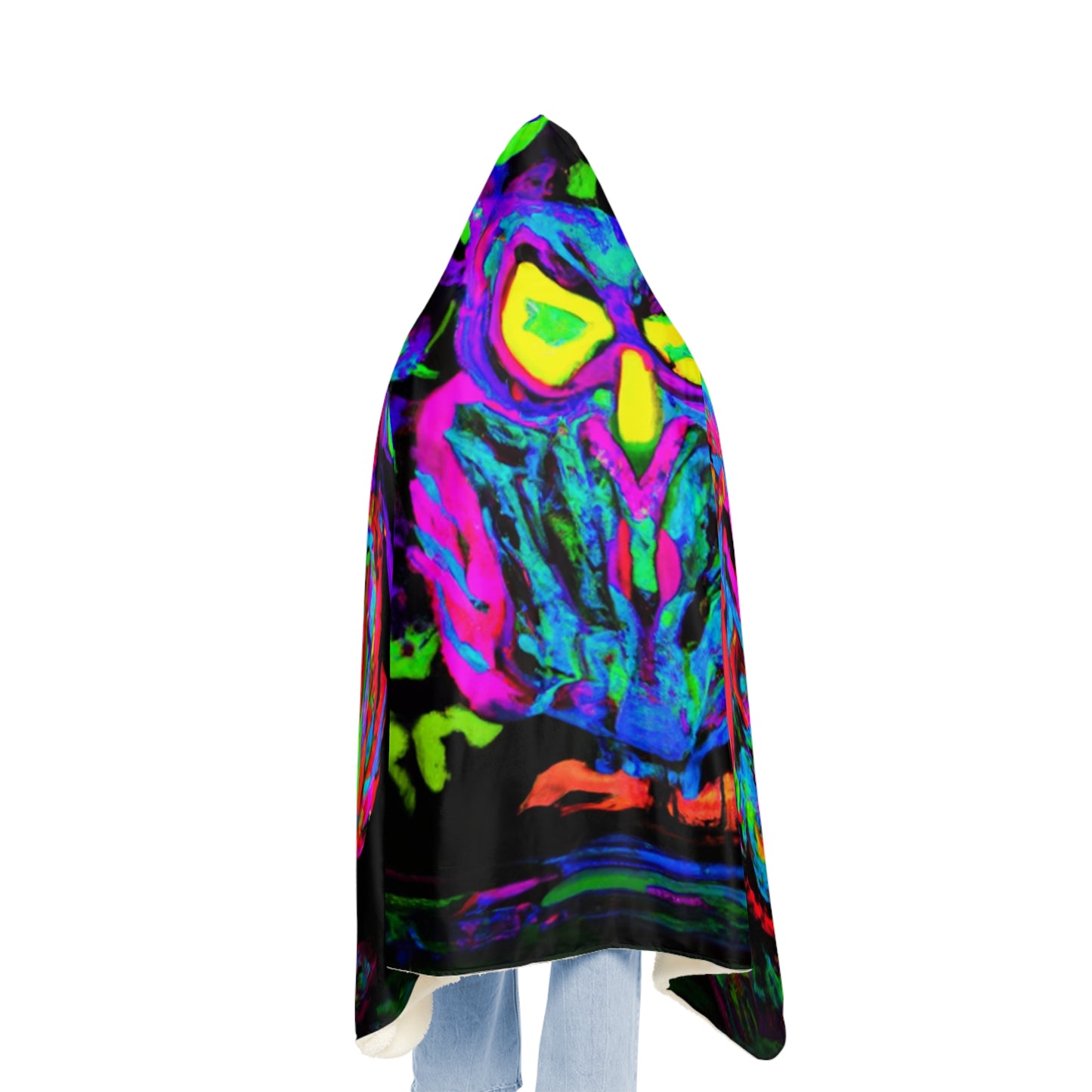 "Owls After Dark" - NEON Owls Art Hooded Snuggle Blanket