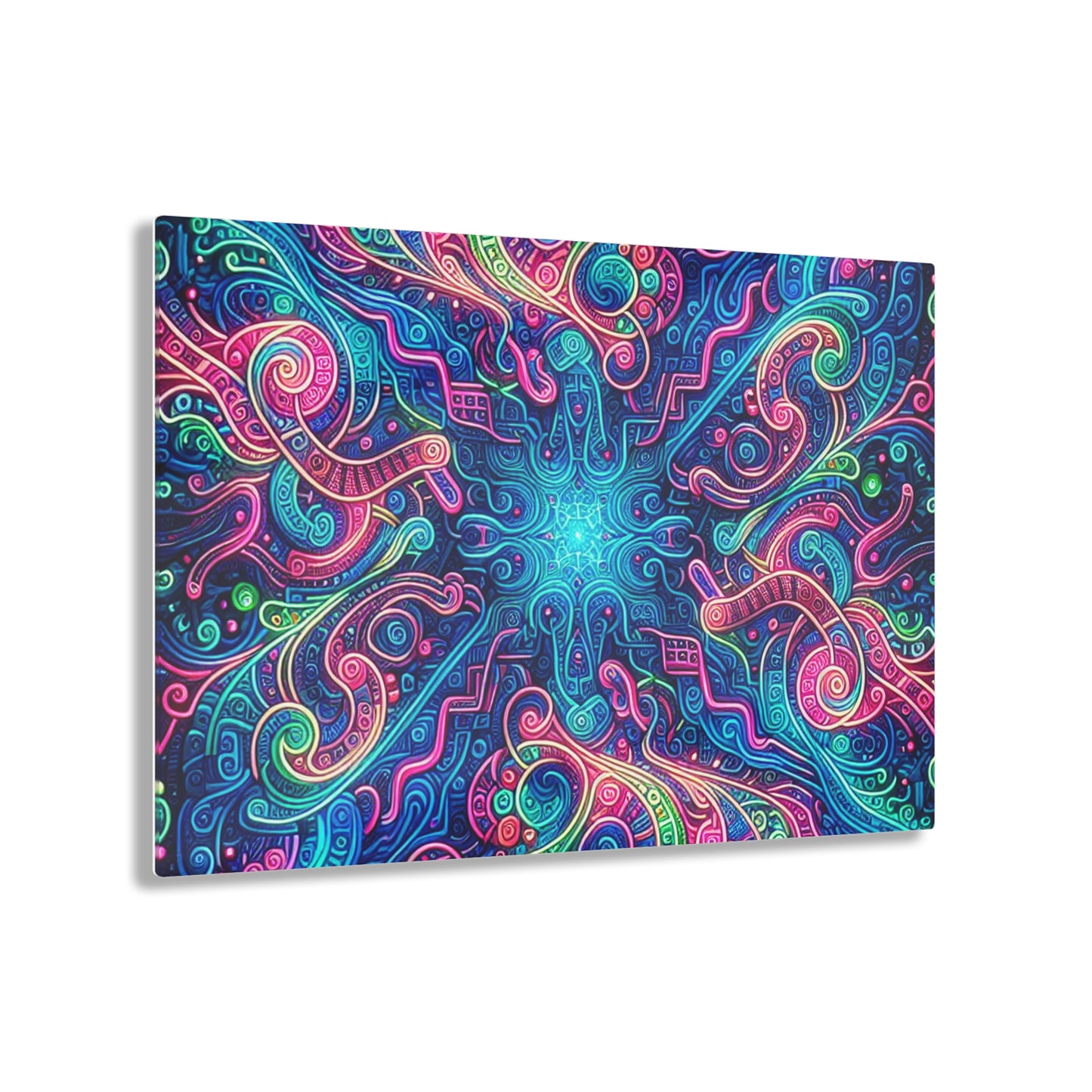 Infinite Tilted Prismatic Neon Transcendence. Trippy infity Pattern 1/4" Glossy Acrylic Art