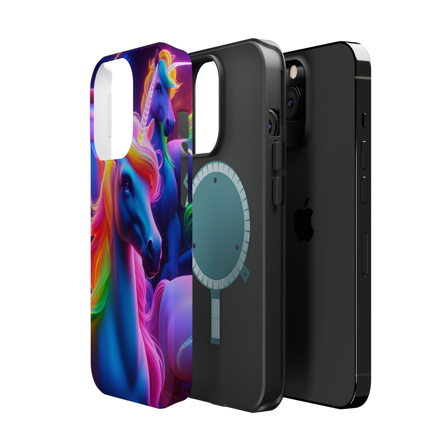 Neon Nighthorn Pride Neon Unicorns Premium Art Magsafe Magnet Tough IPhone 13 14 15 Pro Plus Max and Mini in Matte and Glossy Phone cases