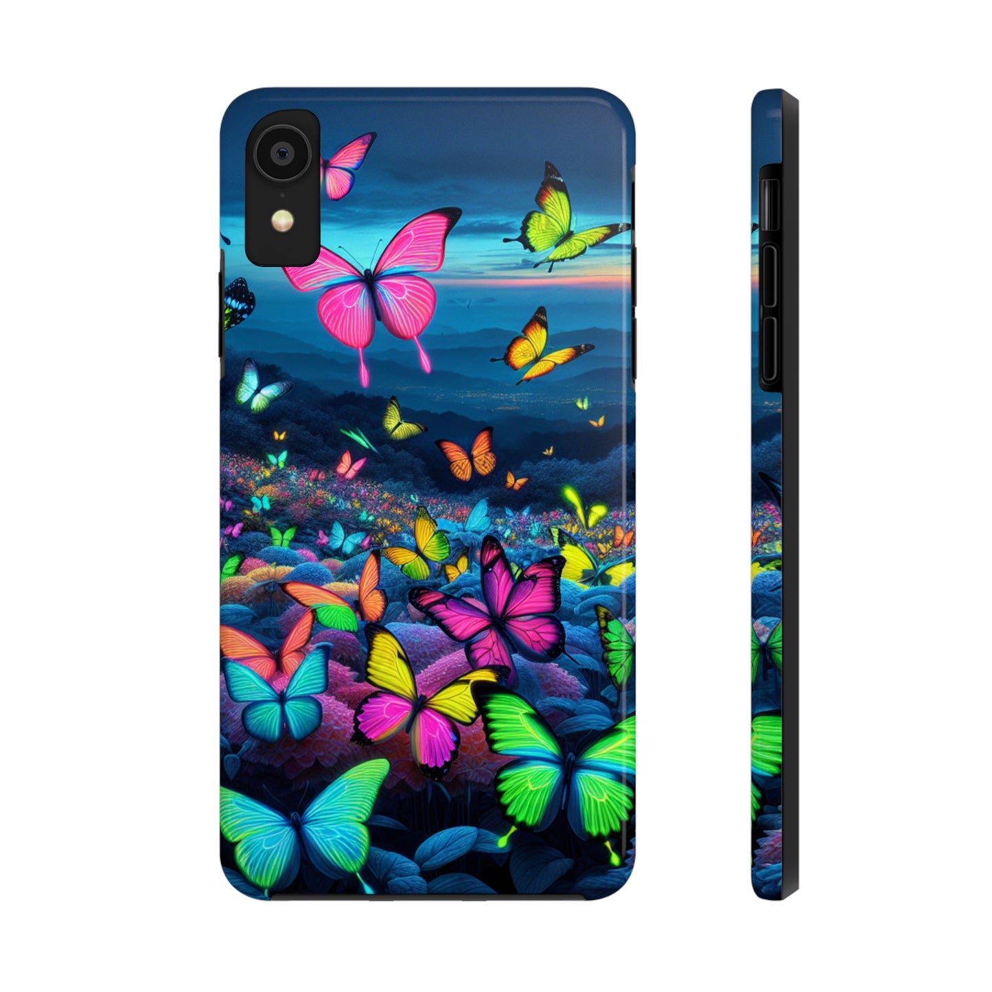 "Neon Flight Spectacle" NEON Butterflies Tough Phone Case Iphone 6 7 8 9 10 11 12 13 14 SE X XR XS Pro Max Mini Plus