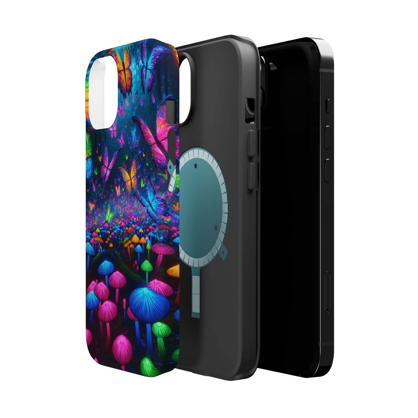 Neon Fruition Neon Butterflies and Mushrooms Premium Art Magsafe Magnet Tough IPhone 13 14 15 Pro Plus Max and Mini in Matte and Glossy Phone cases