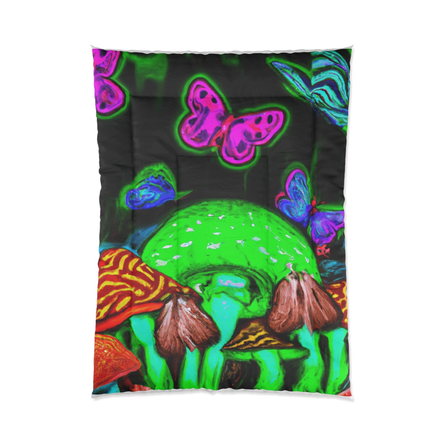Neon Fantasia. Butterflies & Mushrooms Comforter Blanket