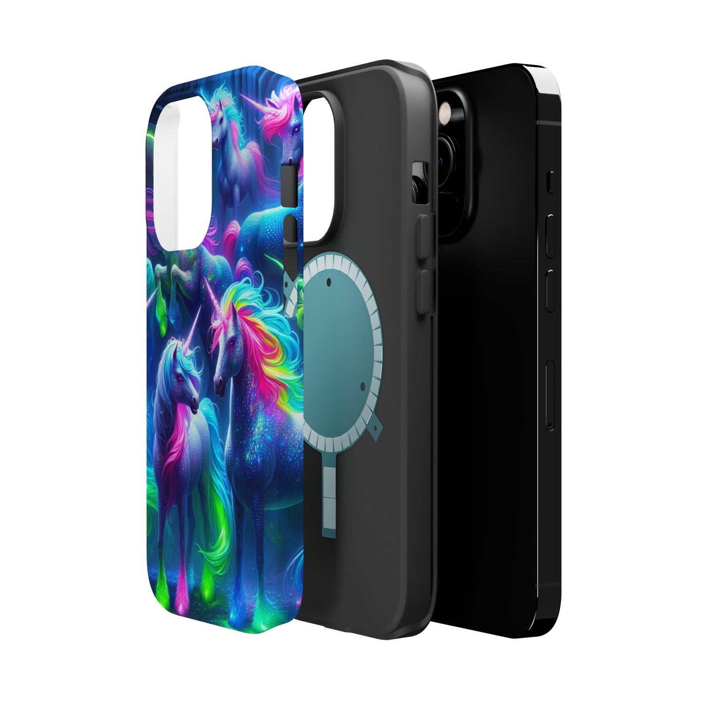 Vivid Dreamscape of Neon Unicorns Neon Unicorns Premium Art Magsafe Magnet Tough IPhone 13 14 15 Pro Plus Max and Mini in Matte and Glossy Phone cases