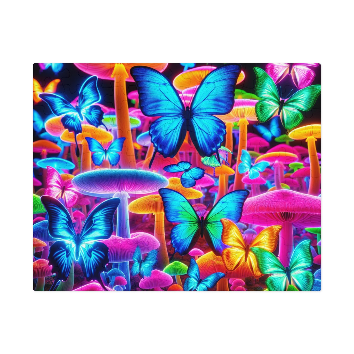 Neon Splendor. - Neon Butterflies and Mushrooms Puzzle 30, 110, 252, and 1000 Pieces