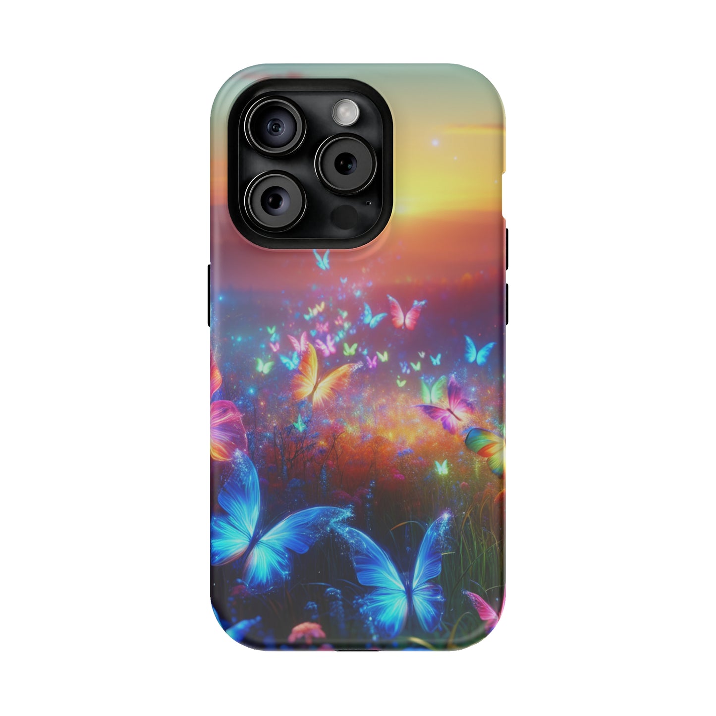 Neon Flight Fantasy Neon Butterflies Premium Art Magsafe Magnet Tough IPhone 13 14 15 Pro Plus Max and Mini in Matte and Glossy Phone cases