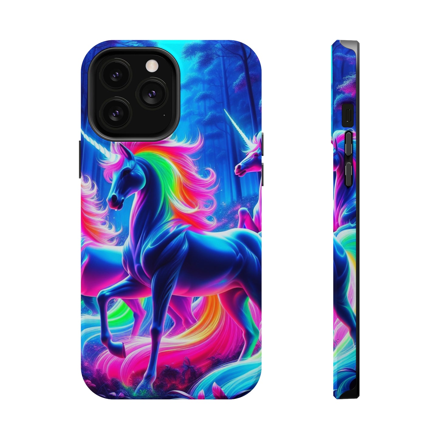 NeonNocturnals Neon Unicorns Premium Art Magsafe Magnet Tough IPhone 13 14 15 Pro Plus Max and Mini in Matte and Glossy Phone cases