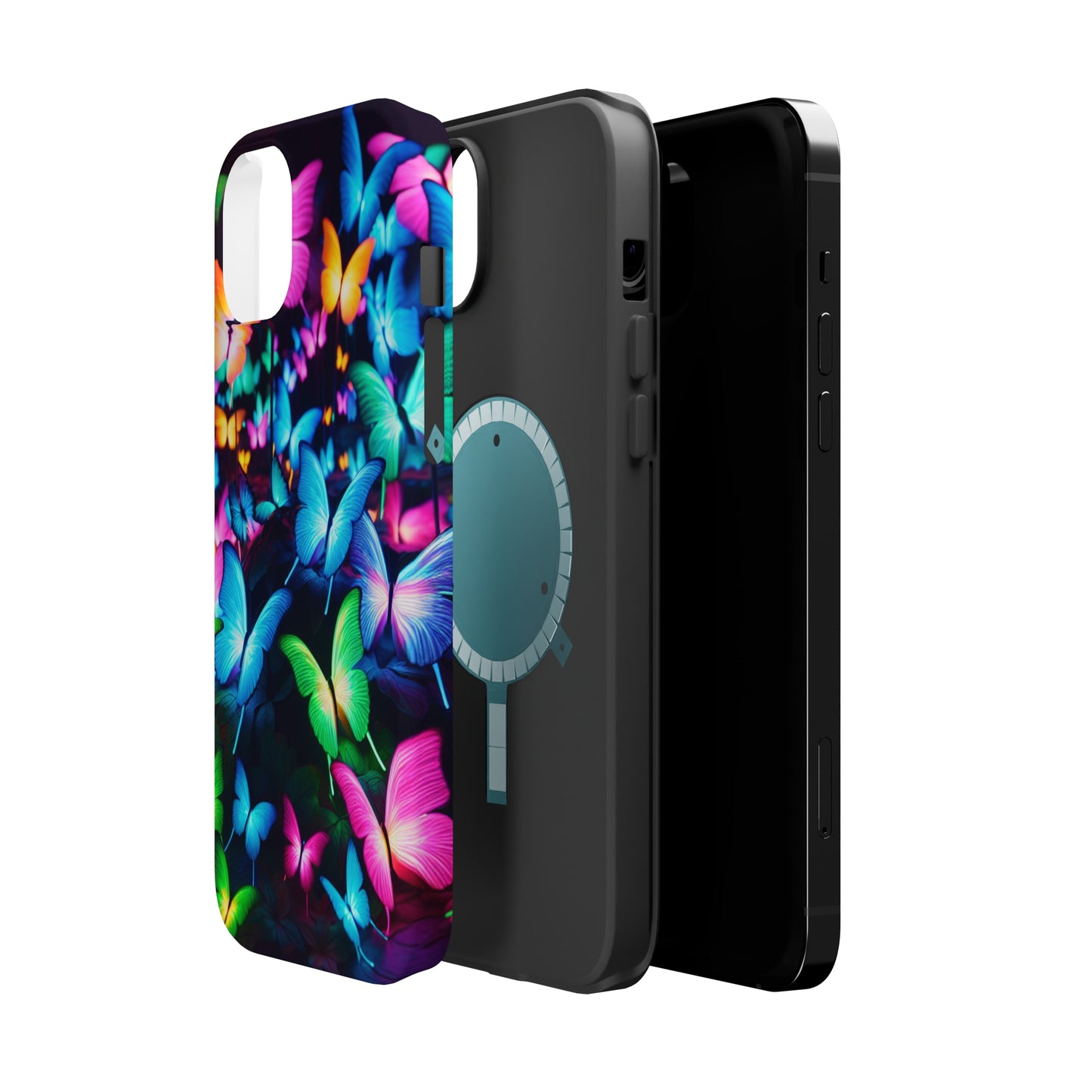 "Neon Butterfly Luridrainbow". Neon Butterflies Premium Art Magsafe Magnet Tough IPhone 13 14 15 Pro Plus Max and Mini in Matte and Glossy Phone cases