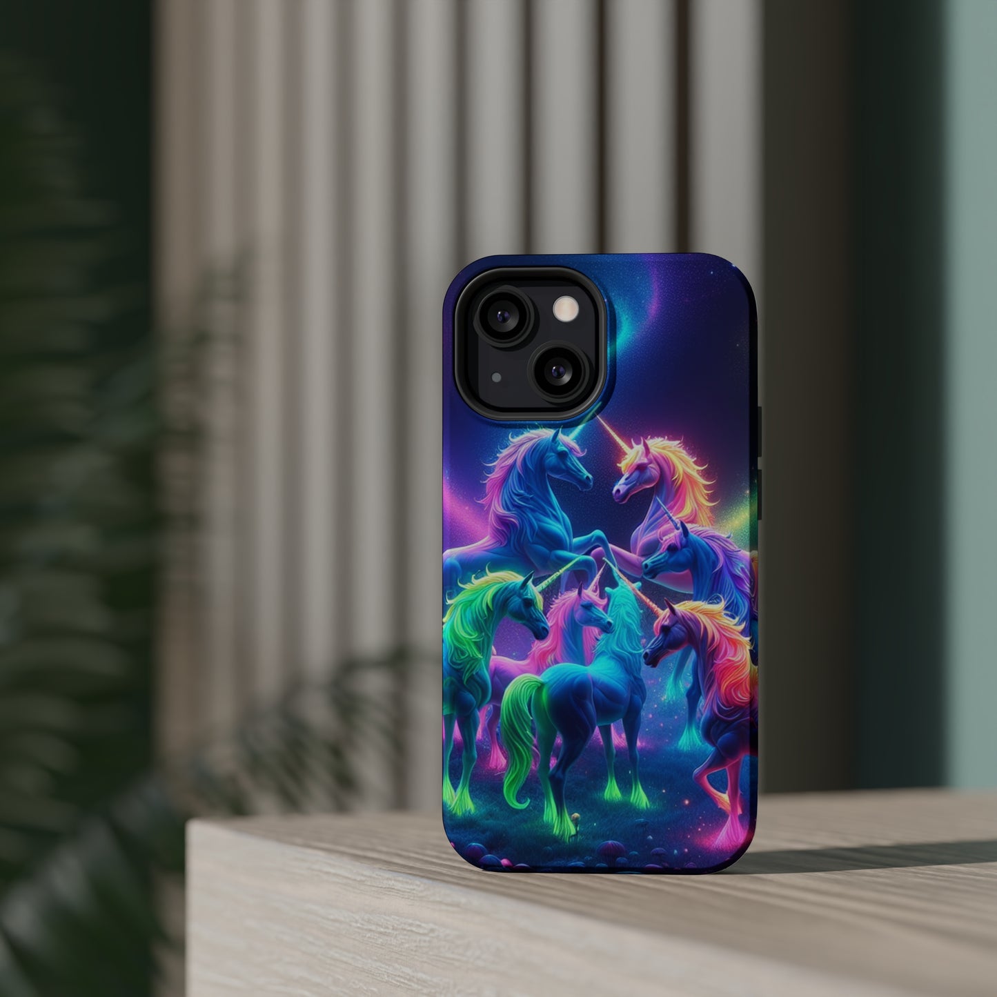 Neon Spectacle of Unicorns Neon Unicorns Premium Art Magsafe Magnet Tough IPhone 13 14 15 Pro Plus Max and Mini in Matte and Glossy Phone cases