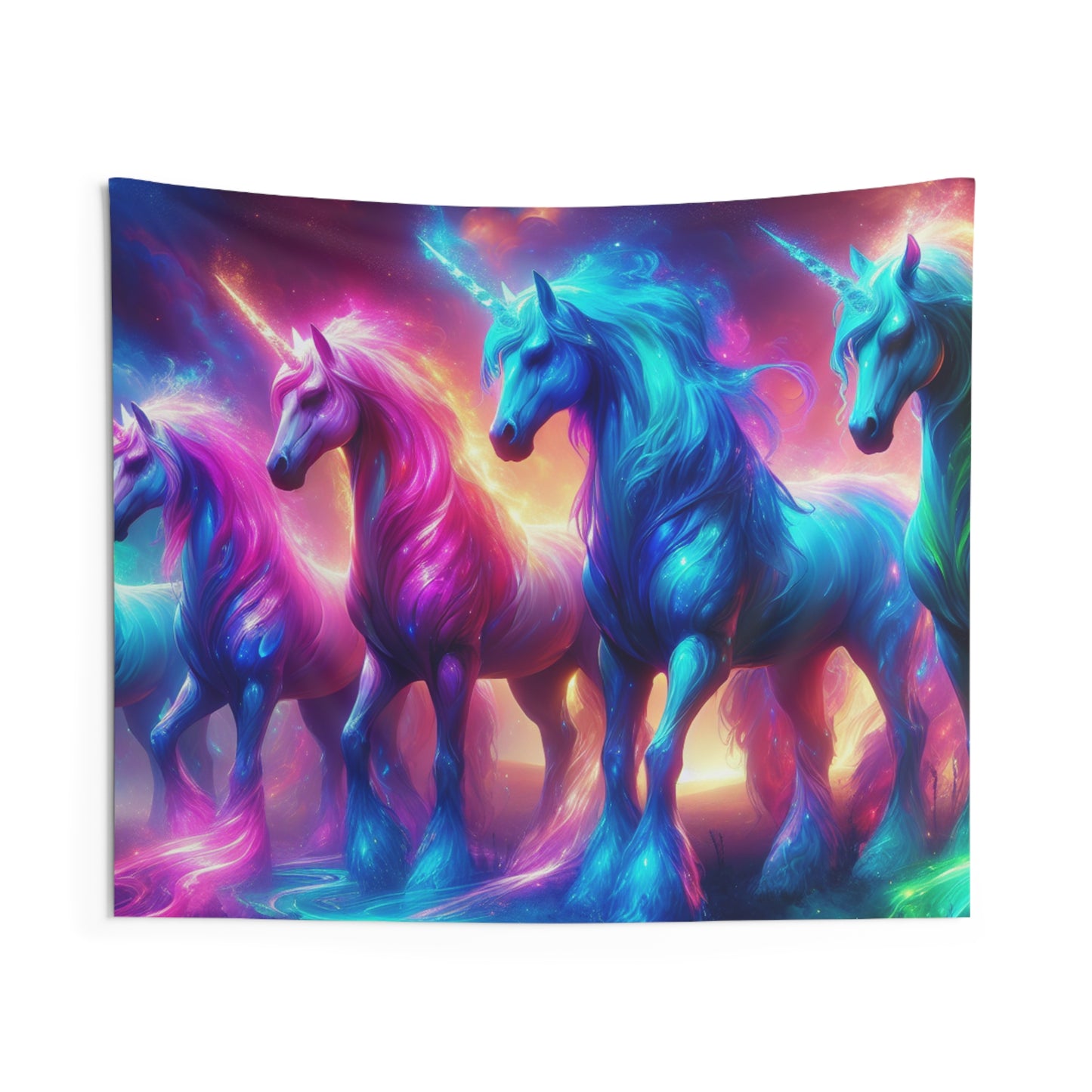 Neon Quest of the Unicorns. NEON Unicorns Art Tapestry