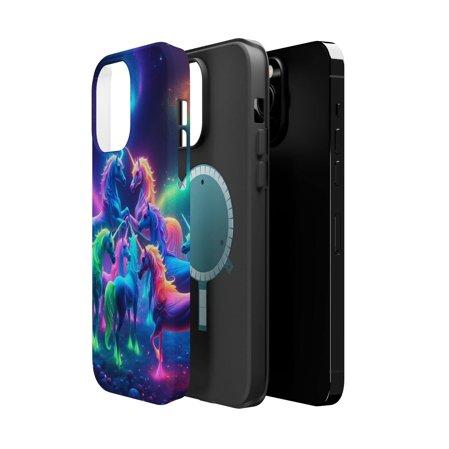 Neon Spectacle of Unicorns Neon Unicorns Premium Art Magsafe Magnet Tough IPhone 13 14 15 Pro Plus Max and Mini in Matte and Glossy Phone cases