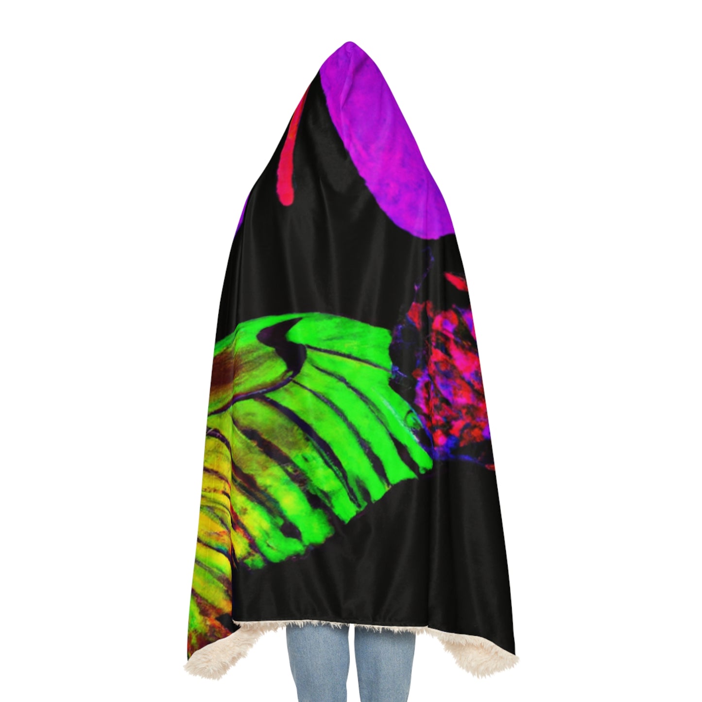 "Neon Swirls of Light" - NEON Butterflies Art Hooded Snuggle Blanket
