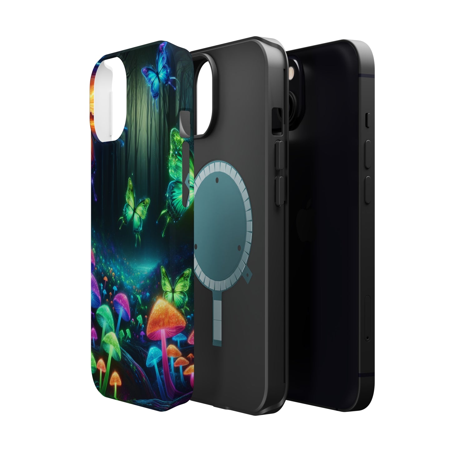 Neon Nocturne. Neon Butterflies and Mushrooms Premium Art Magsafe Magnet Tough IPhone 13 14 15 Pro Plus Max and Mini in Matte and Glossy Phone cases