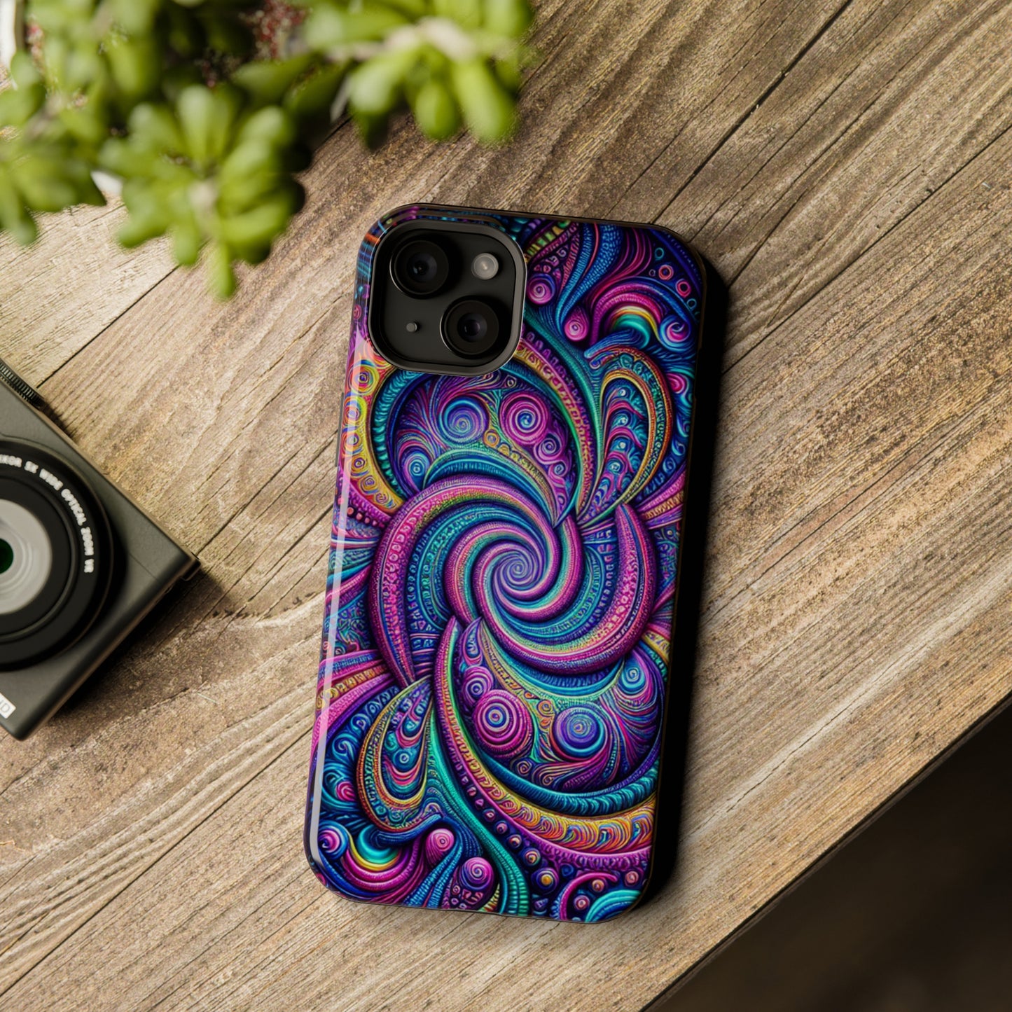 Cosmic Quasar Dreams. Neon Trippy Infinity Patterns Premium Art Magsafe Magnet Tough IPhone 13 14 15 Pro Plus Max and Mini in Matte and Glossy Phone cases