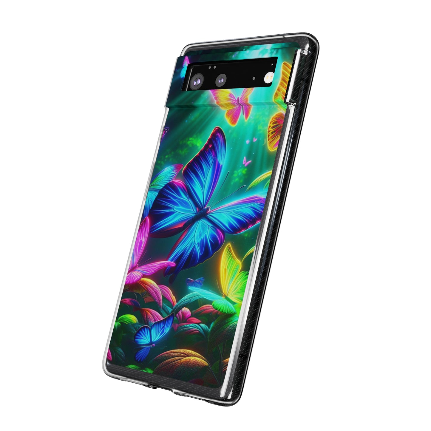 "Vivid Neon Flyaways" NEON Butterflies Art Polycarbonate Phone Case Samsung Galaxy s21 s22 Google Pixel 6 Iphone 11 12 13 14 Pro Max Mini Plus