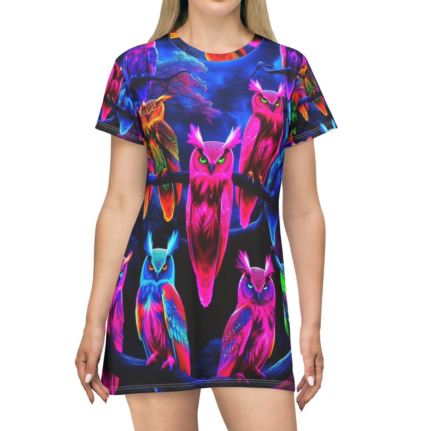 Neon Nocturne. Neon Owls Womans T Shirt Dress