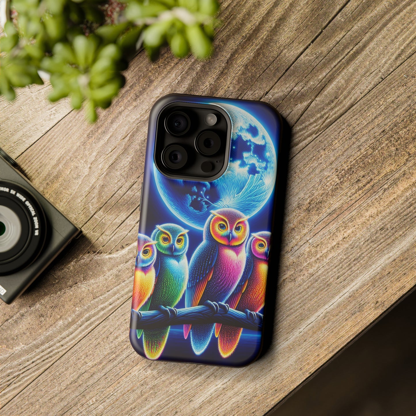 Neon Nocturnal Orbitals. Neon Owls Premium Art Magsafe Magnet Tough IPhone 13 14 15 Pro Plus Max and Mini in Matte and Glossy Phone cases
