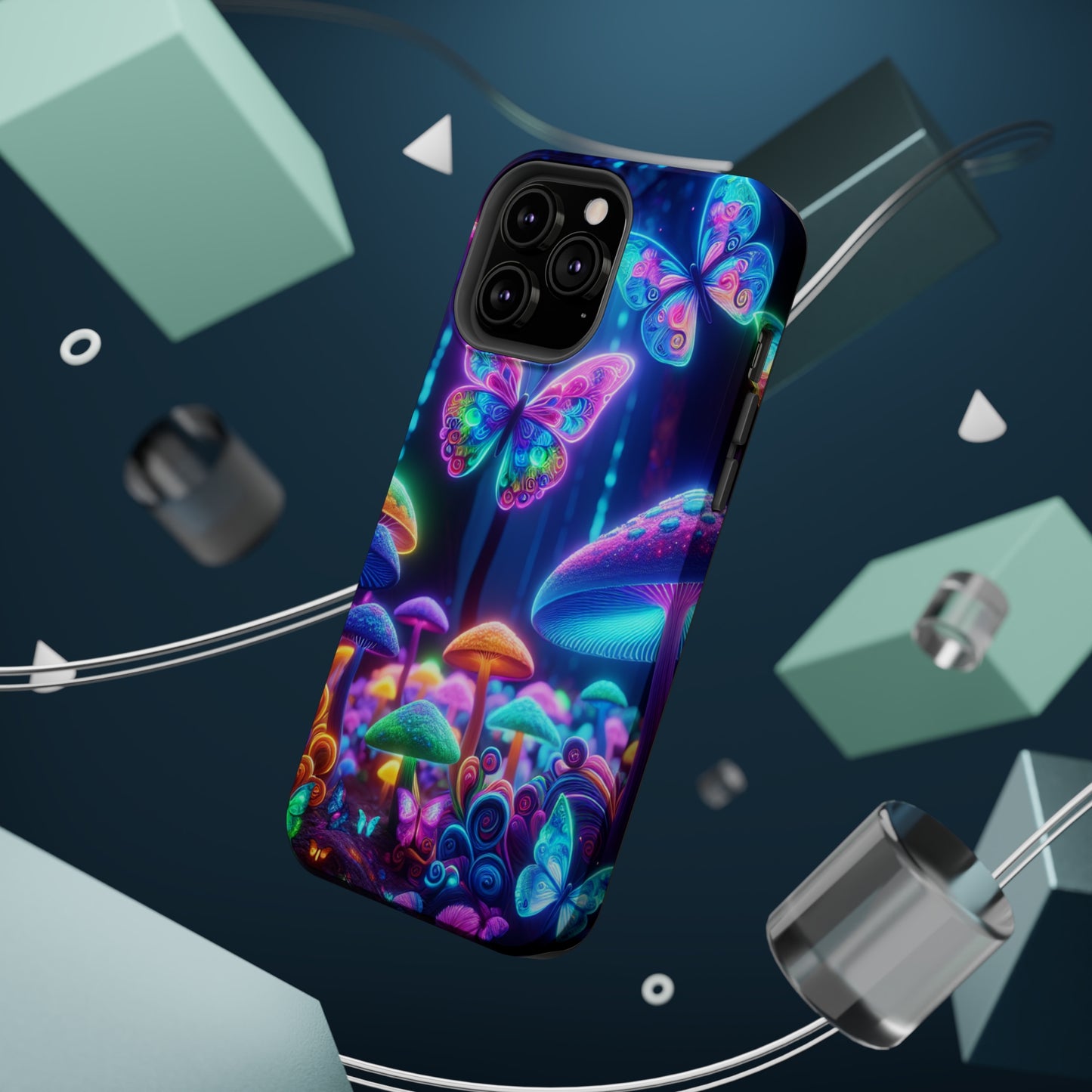 Neon Ecstasy. Neon Butterflies and Mushrooms Premium Art Magsafe Magnet Tough IPhone 13 14 15 Pro Plus Max and Mini in Matte and Glossy Phone cases