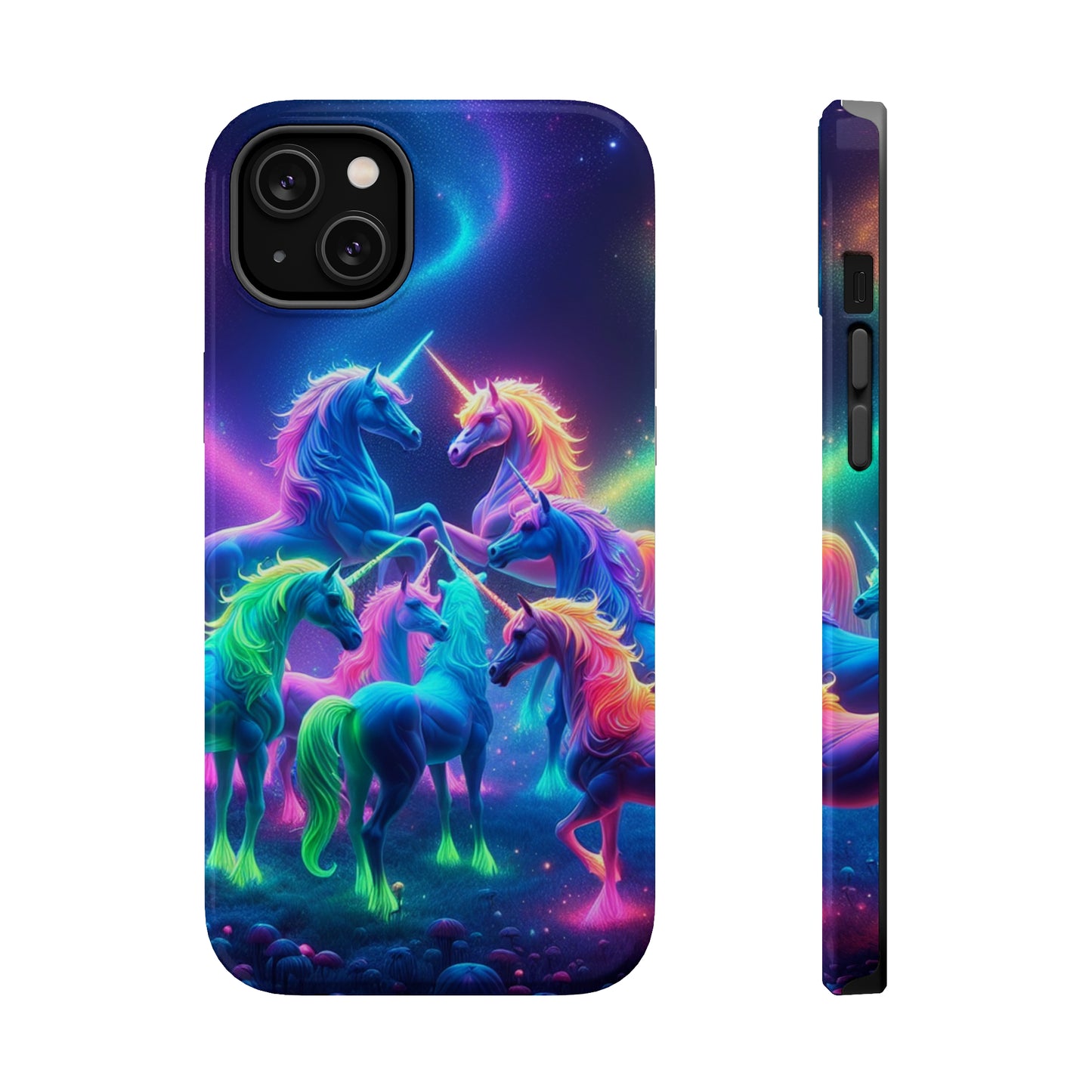 Neon Spectacle of Unicorns Neon Unicorns Premium Art Magsafe Magnet Tough IPhone 13 14 15 Pro Plus Max and Mini in Matte and Glossy Phone cases