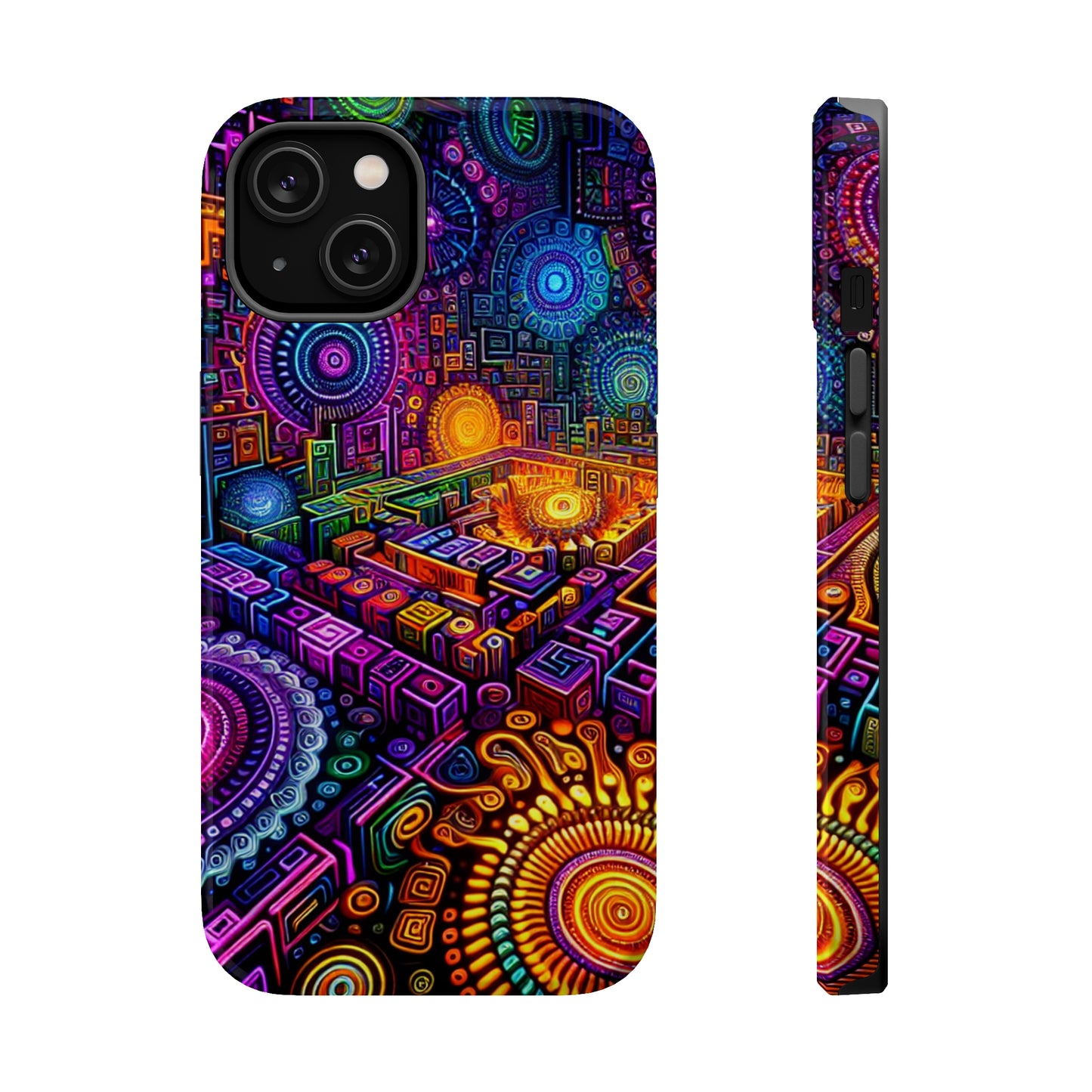 Vivid Voyage of Infinity Neon Splendor. Neon Trippy Infinity Patterns Premium Art Magsafe Magnet Tough IPhone 13 14 15 Pro Plus Max and Mini in Matte and Glossy Phone cases
