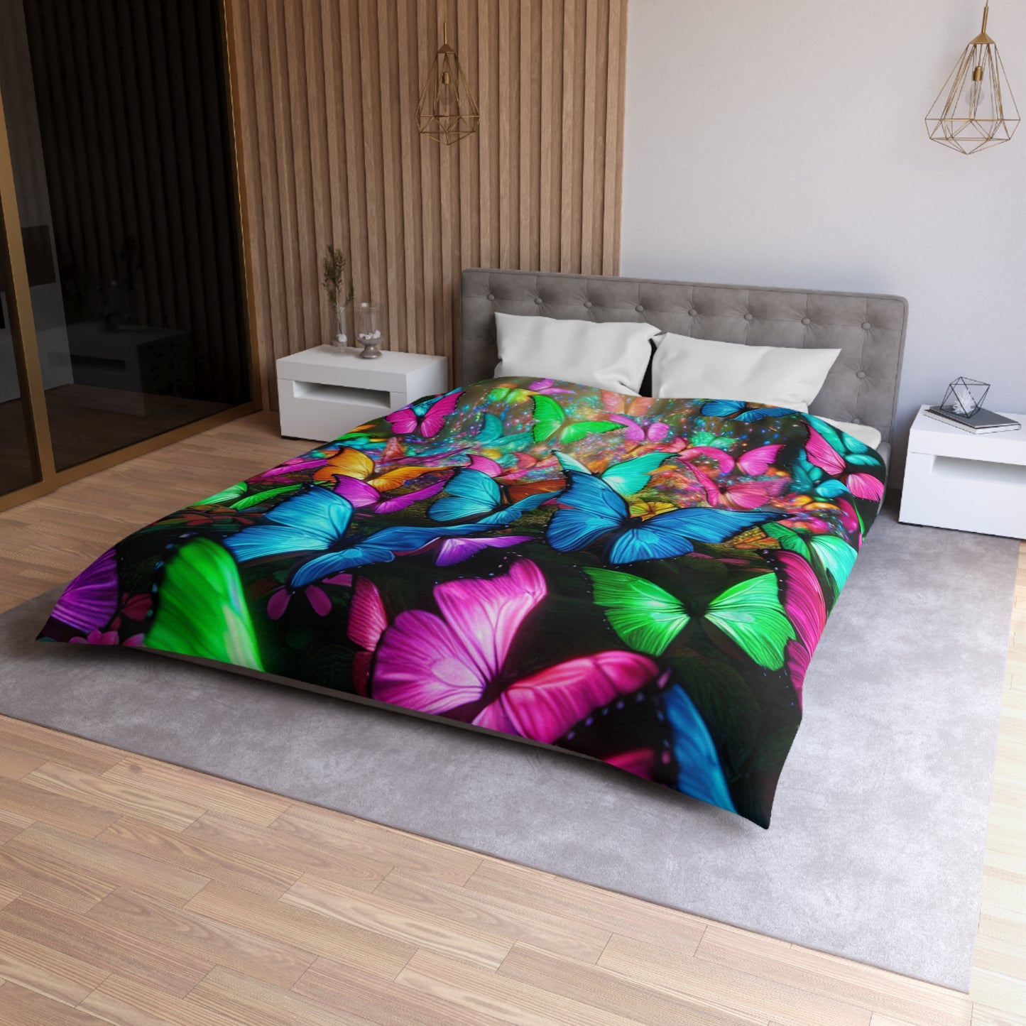 Tiberio Floriani - NEON Butterflies Microfiber Duvet Cover