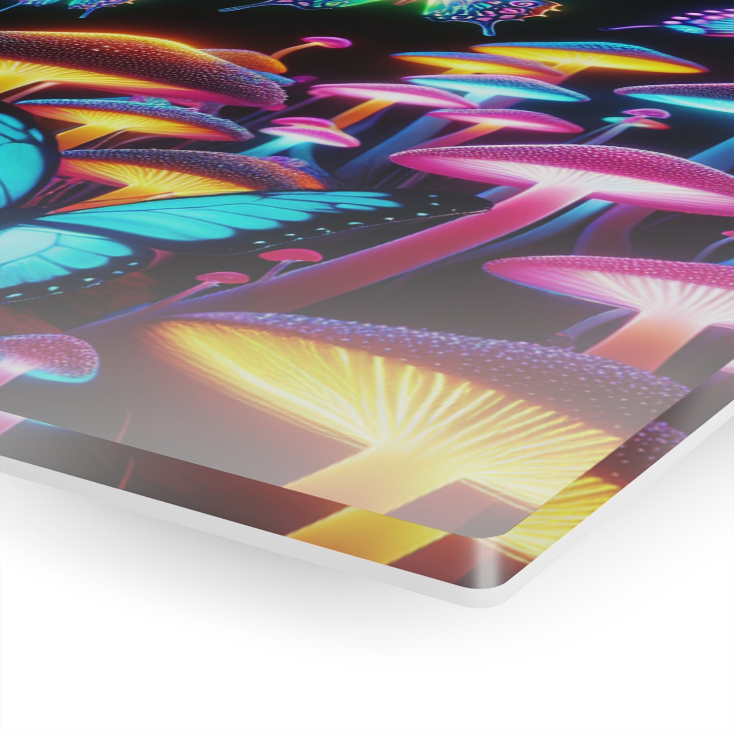 "Neon Splendor". Butterflies & Mushrooms 1/4" Glossy Acrylic Art