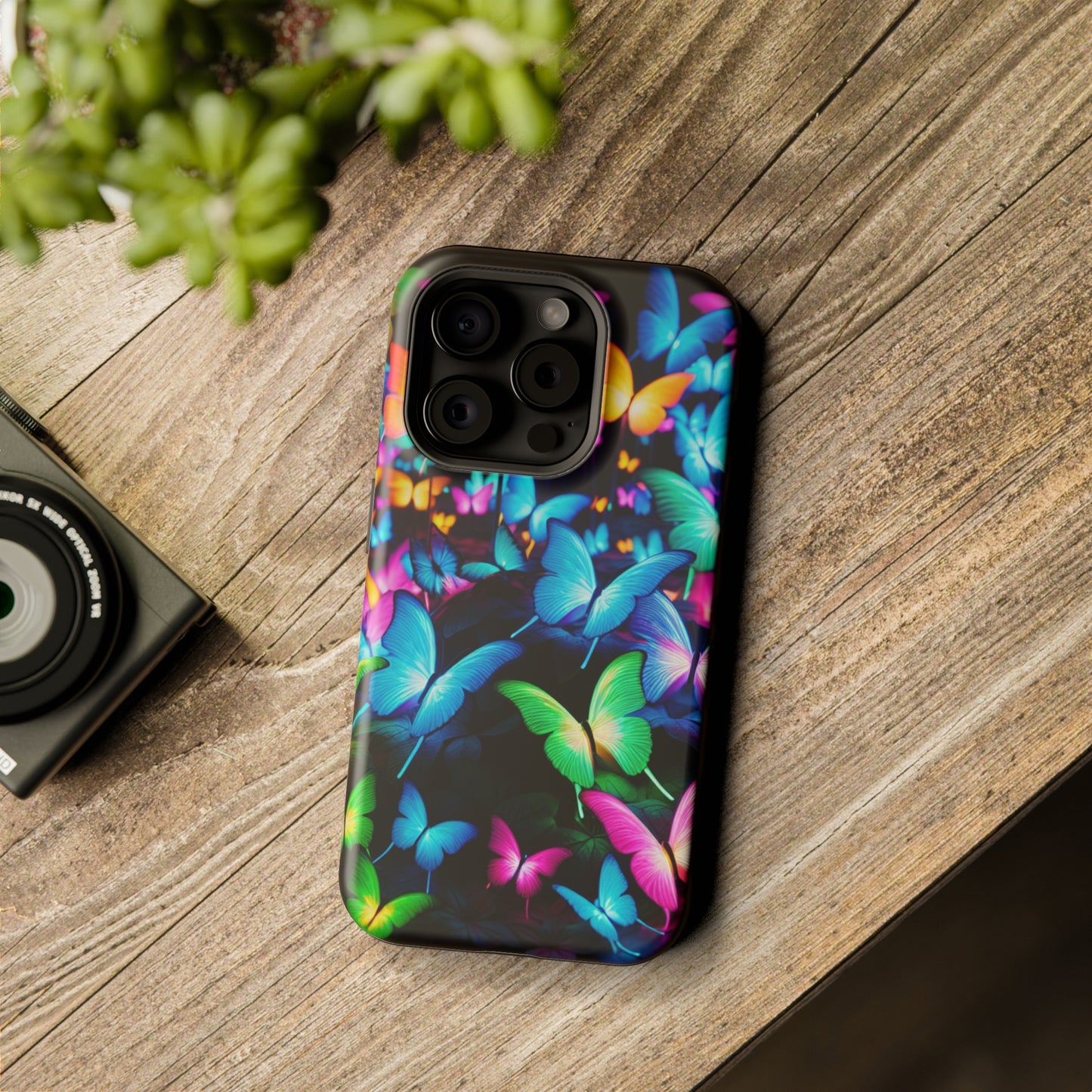 "Neon Butterfly Luridrainbow". Neon Butterflies Premium Art Magsafe Magnet Tough IPhone 13 14 15 Pro Plus Max and Mini in Matte and Glossy Phone cases