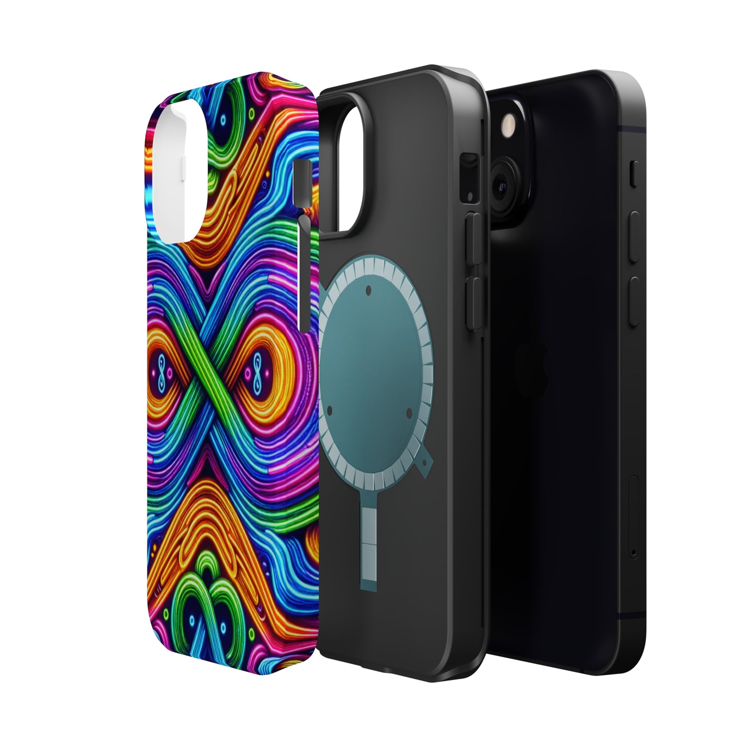 Cosmic Neon Infinity Spectacular. Neon Trippy Infinity Patterns Premium Art Magsafe Magnet Tough IPhone 13 14 15 Pro Plus Max and Mini in Matte and Glossy Phone cases