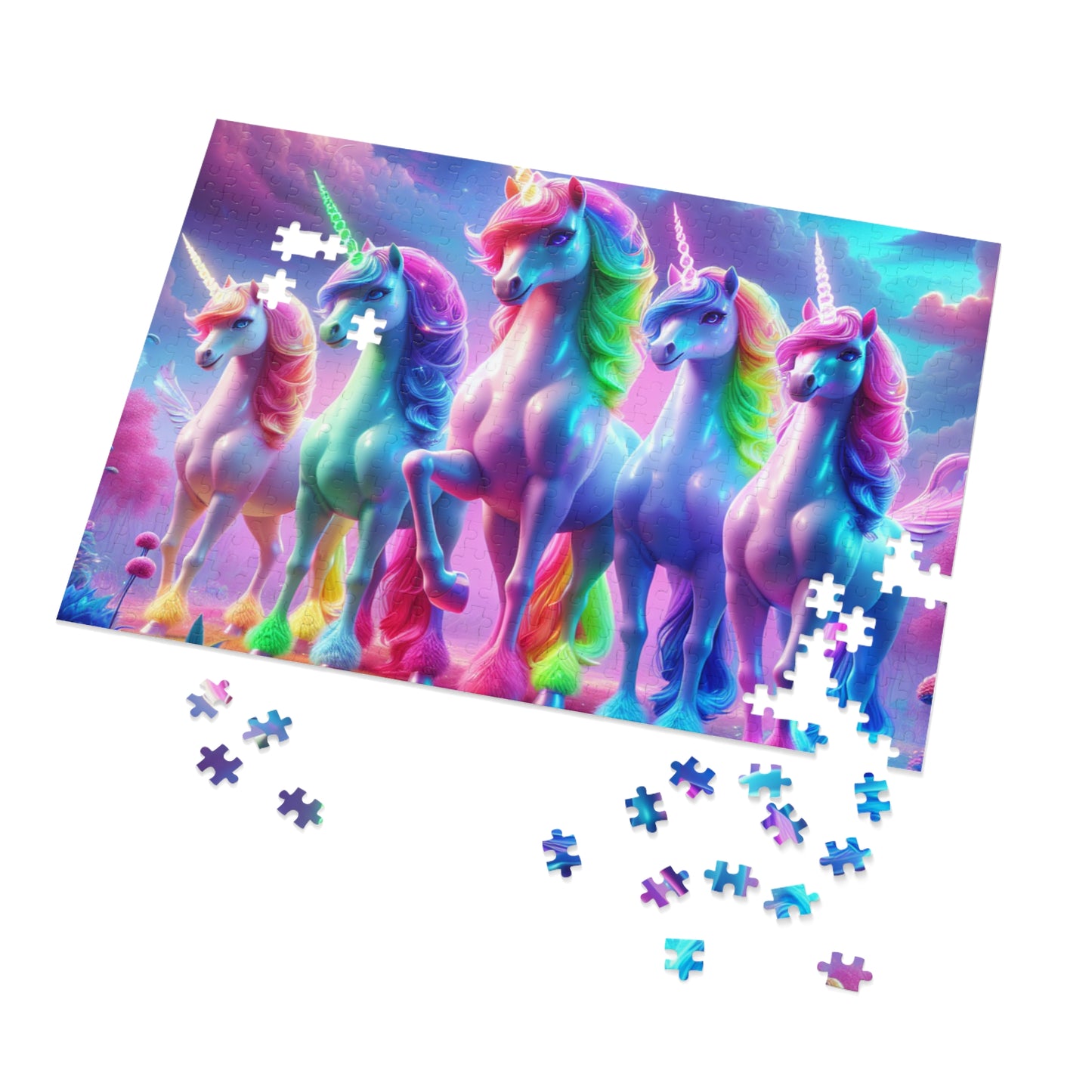 "Neon Herd" - Neon Unicorns Puzzle 30, 110, 252, and 1000 Pieces
