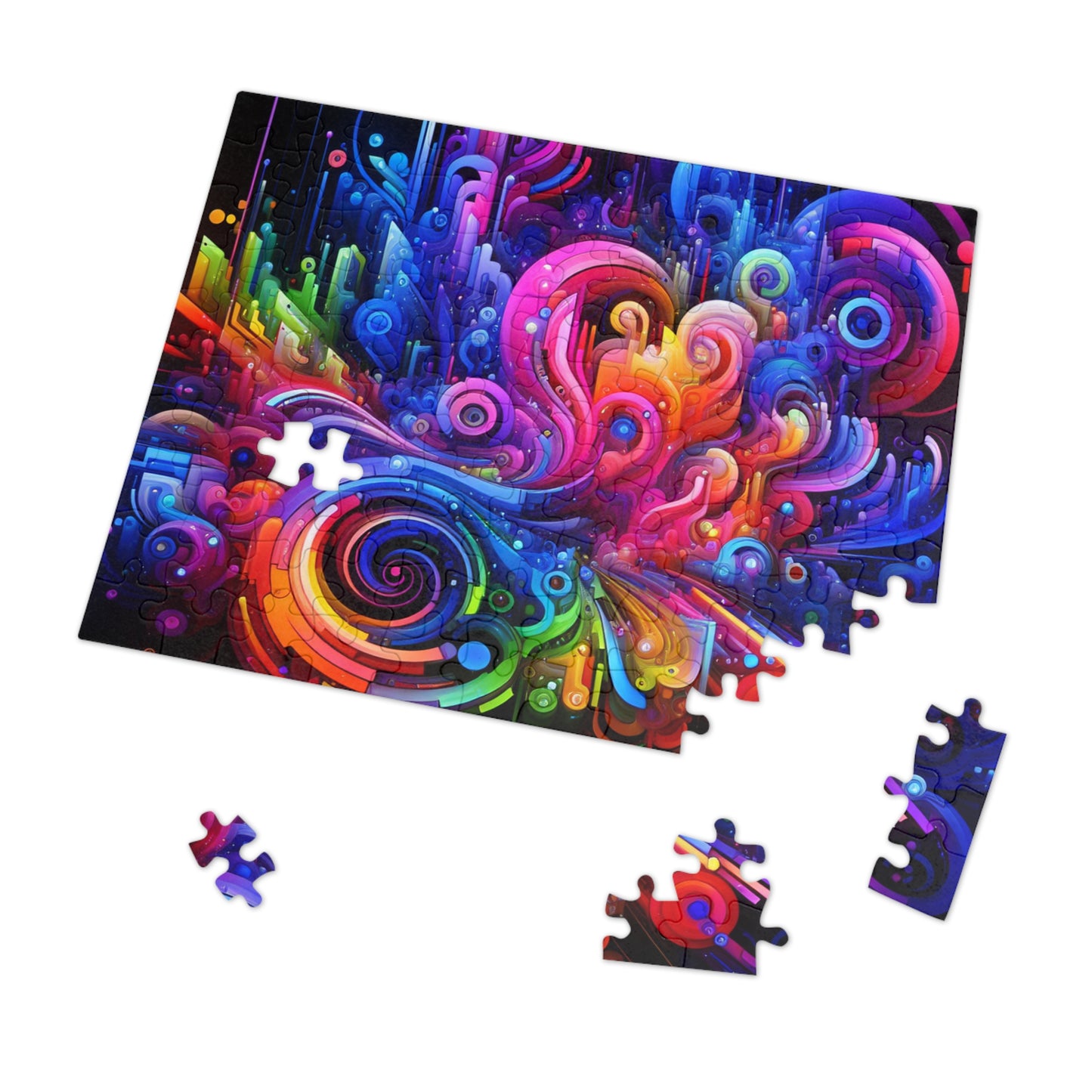 "Neon Flux" - Neon Trippy Infinity Patterns Puzzle 30, 110, 252, and 1000 Pieces