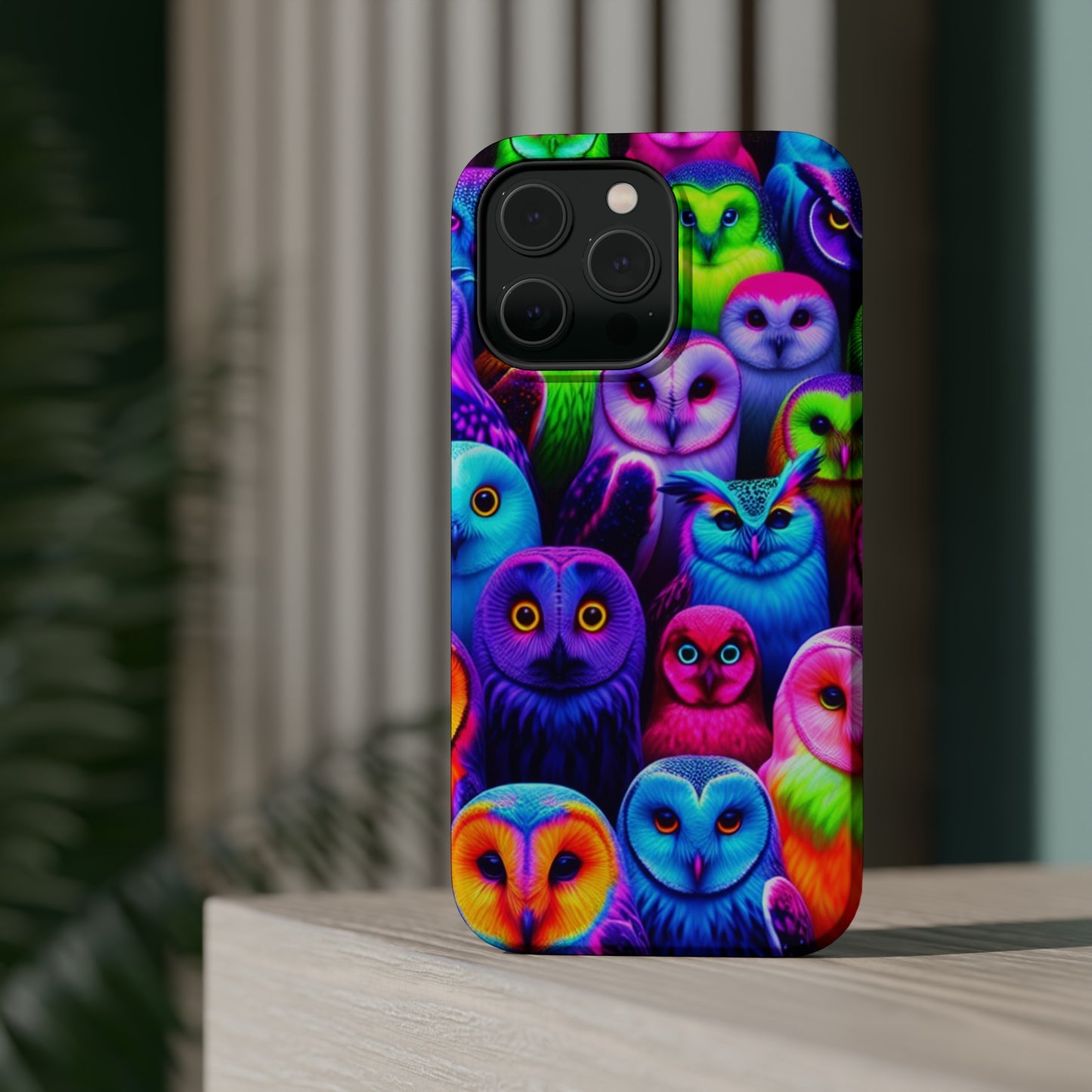 Vivid Nocturnal Neonatures Neon Owls Premium Art Magsafe Magnet Tough IPhone 13 14 15 Pro Plus Max and Mini in Matte and Glossy Phone cases