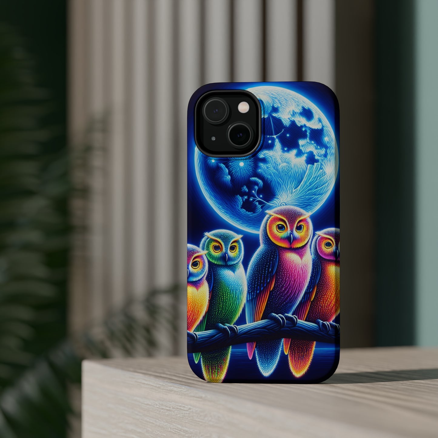 Neon Nocturnal Orbitals. Neon Owls Premium Art Magsafe Magnet Tough IPhone 13 14 15 Pro Plus Max and Mini in Matte and Glossy Phone cases