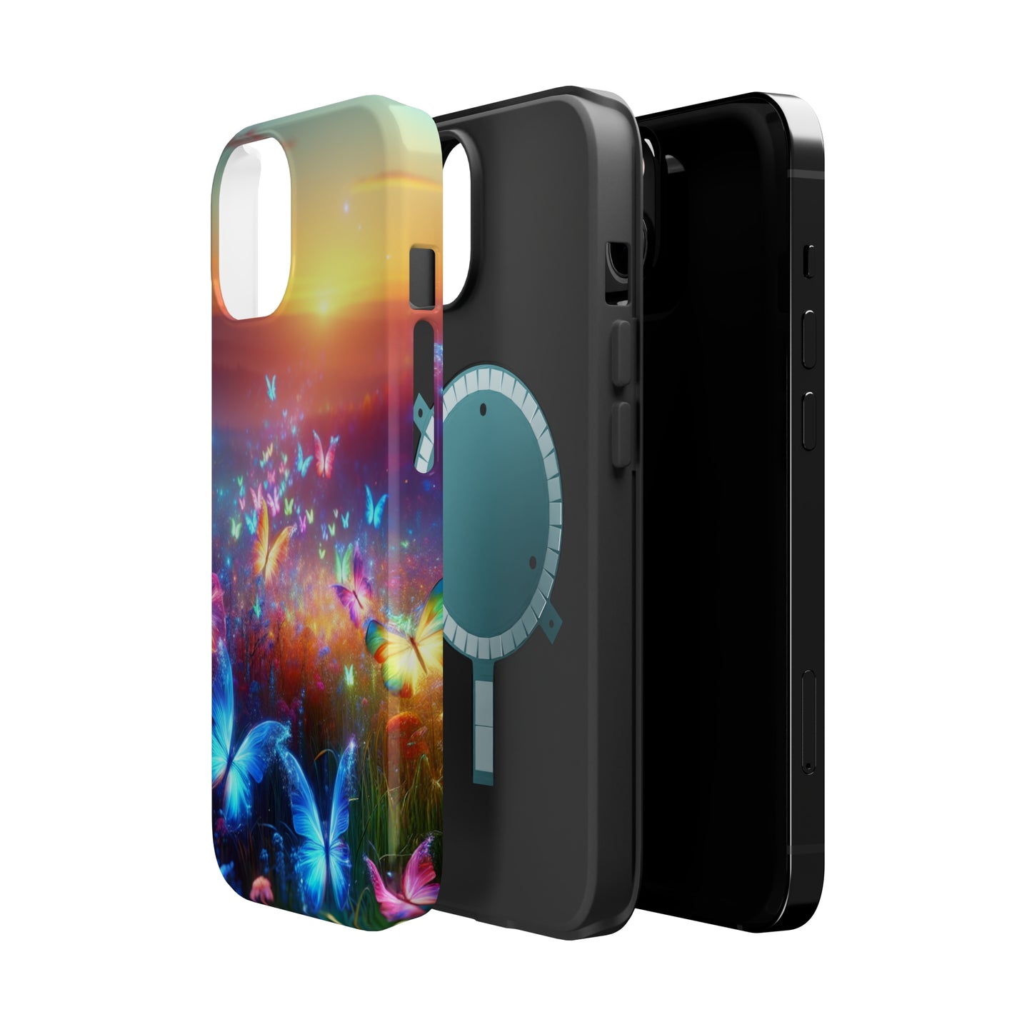 Neon Flight Fantasy Neon Butterflies Premium Art Magsafe Magnet Tough IPhone 13 14 15 Pro Plus Max and Mini in Matte and Glossy Phone cases