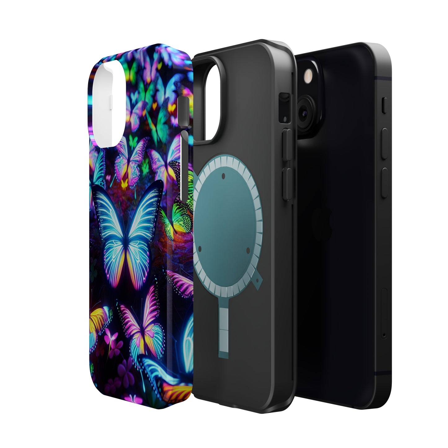 "Neon Butterflies in the Night Sky" Neon Butterflies Premium Art Magsafe Magnet Tough IPhone 13 14 15 Pro Plus Max and Mini in Matte and Glossy Phone cases