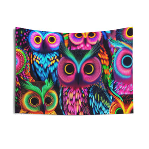 Vivid Nocturnal Festival. NEON Owls Art Tapestry