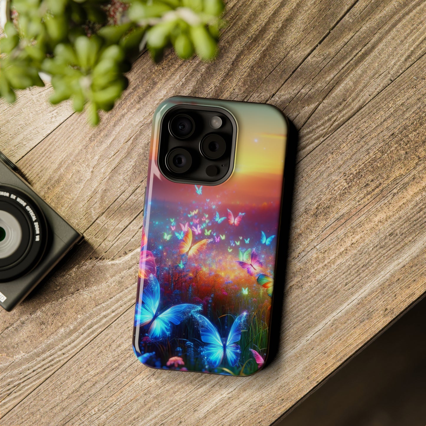 Neon Flight Fantasy Neon Butterflies Premium Art Magsafe Magnet Tough IPhone 13 14 15 Pro Plus Max and Mini in Matte and Glossy Phone cases