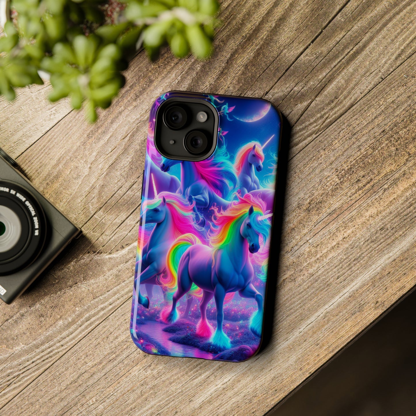"Unicorn Prism" Neon Unicorns Premium Art Magsafe Magnet Tough IPhone 13 14 15 Pro Plus Max and Mini in Matte and Glossy Phone cases