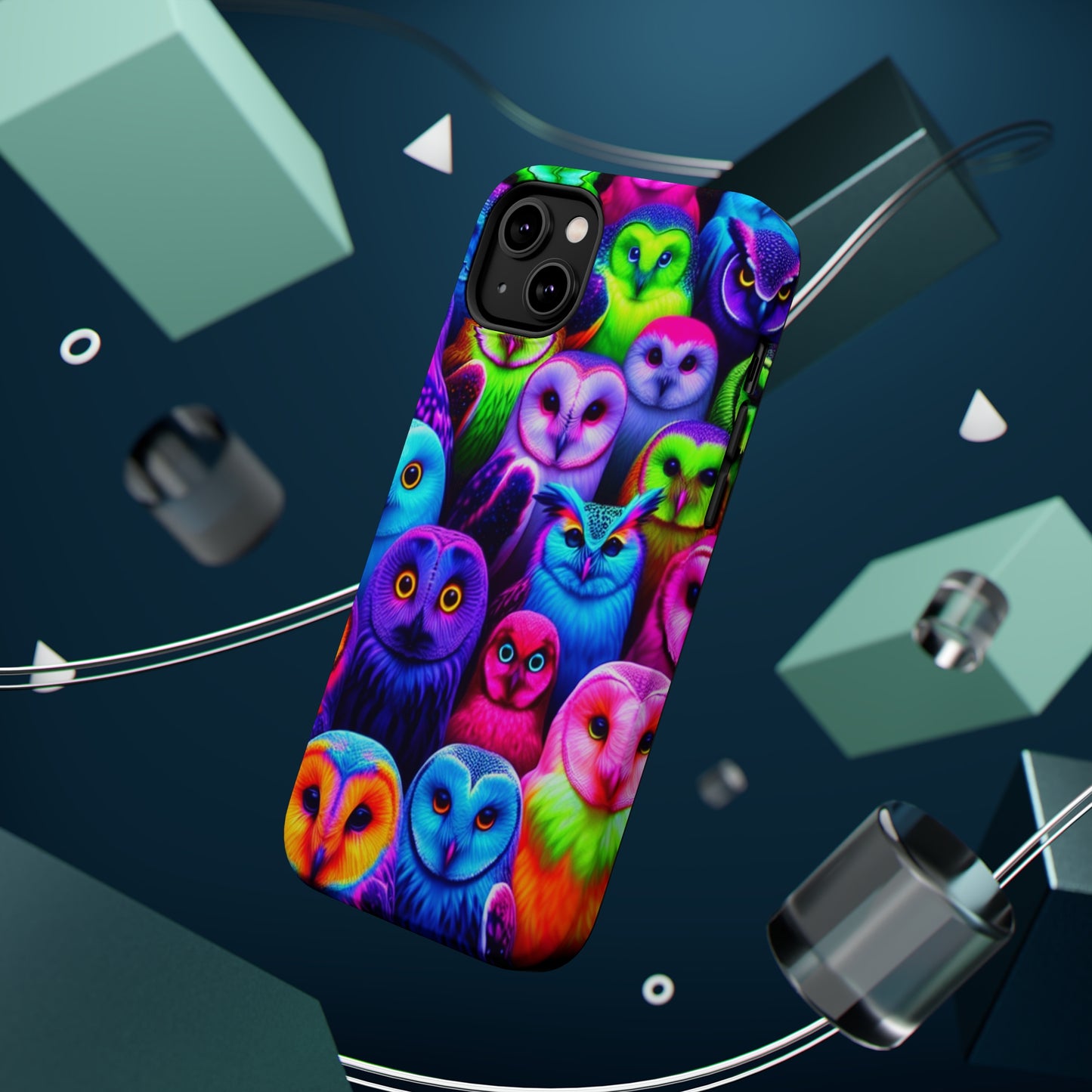 Vivid Nocturnal Neonatures Neon Owls Premium Art Magsafe Magnet Tough IPhone 13 14 15 Pro Plus Max and Mini in Matte and Glossy Phone cases