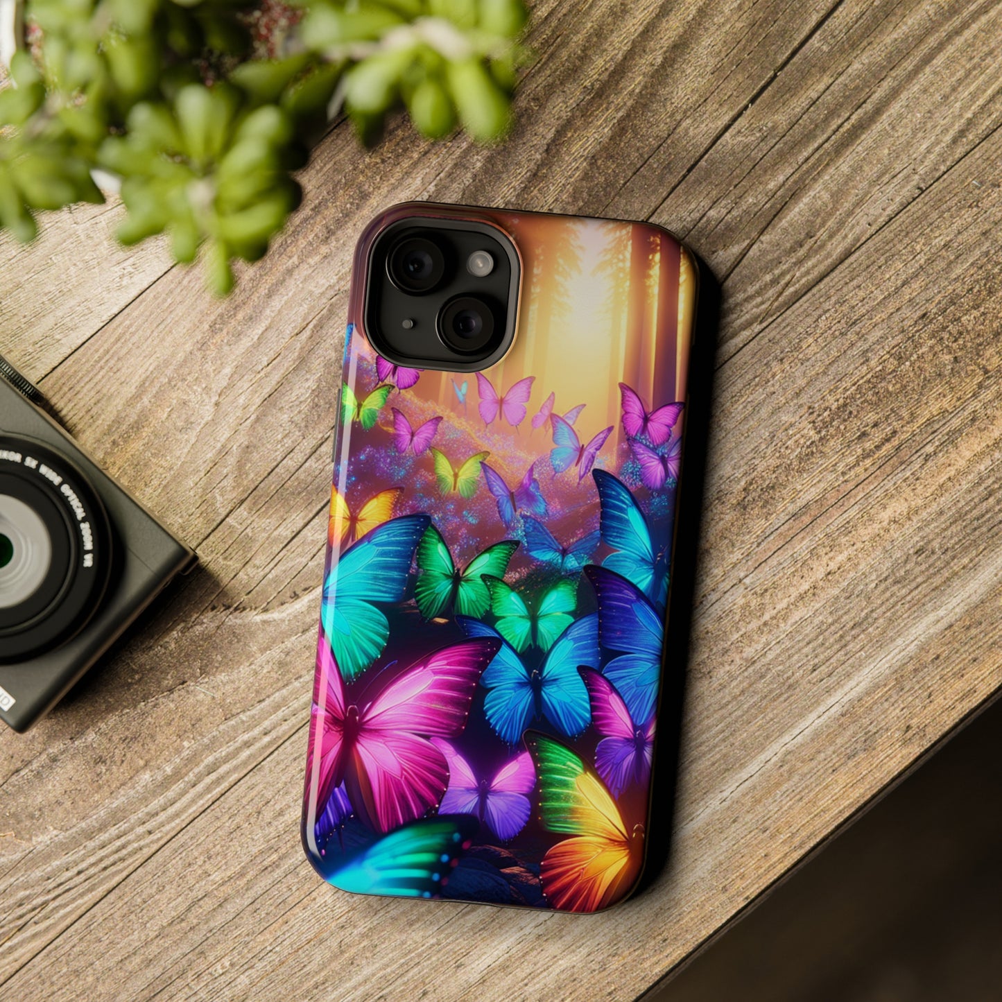 "Radiant Glowing Flight" Neon Butterflies Premium Art Magsafe Magnet Tough IPhone 13 14 15 Pro Plus Max and Mini in Matte and Glossy Phone cases