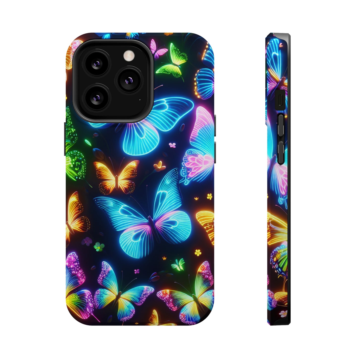 Luminous Butterfly Radiance Neon Butterflies Premium Art Magsafe Magnet Tough IPhone 13 14 15 Pro Plus Max and Mini in Matte and Glossy Phone cases