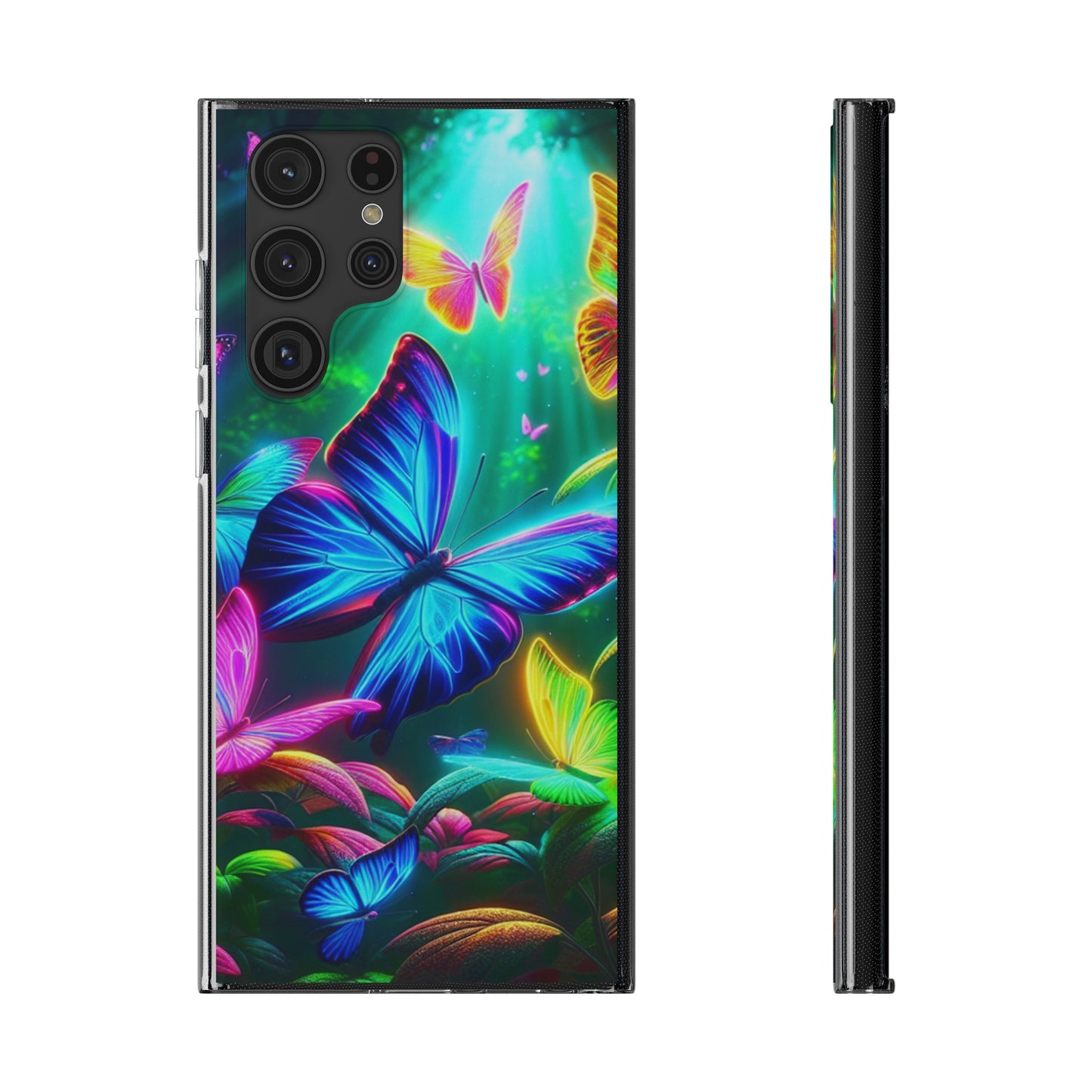 "Vivid Neon Flyaways" NEON Butterflies Art Polycarbonate Phone Case Samsung Galaxy s21 s22 Google Pixel 6 Iphone 11 12 13 14 Pro Max Mini Plus