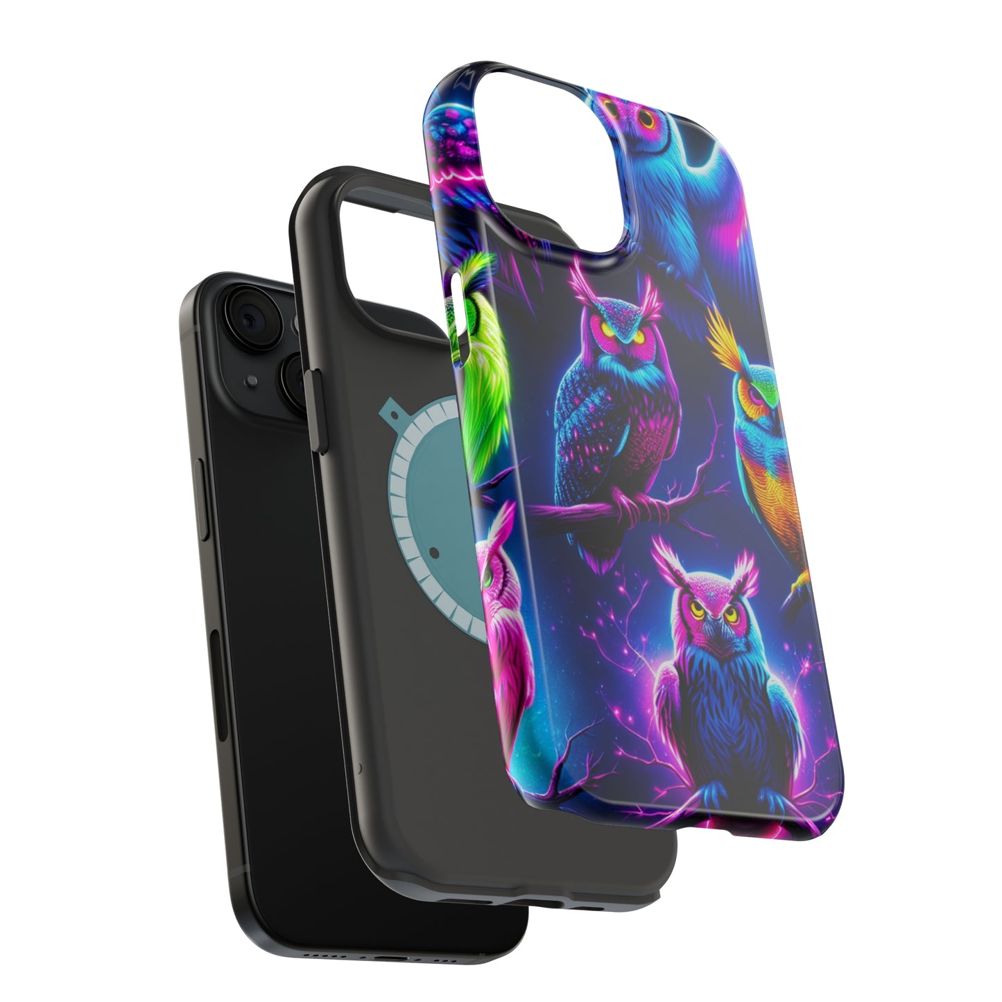 Neon Owlfection. Neon Owls Premium Art Magsafe Magnet Tough IPhone 13 14 15 Pro Plus Max and Mini in Matte and Glossy Phone cases