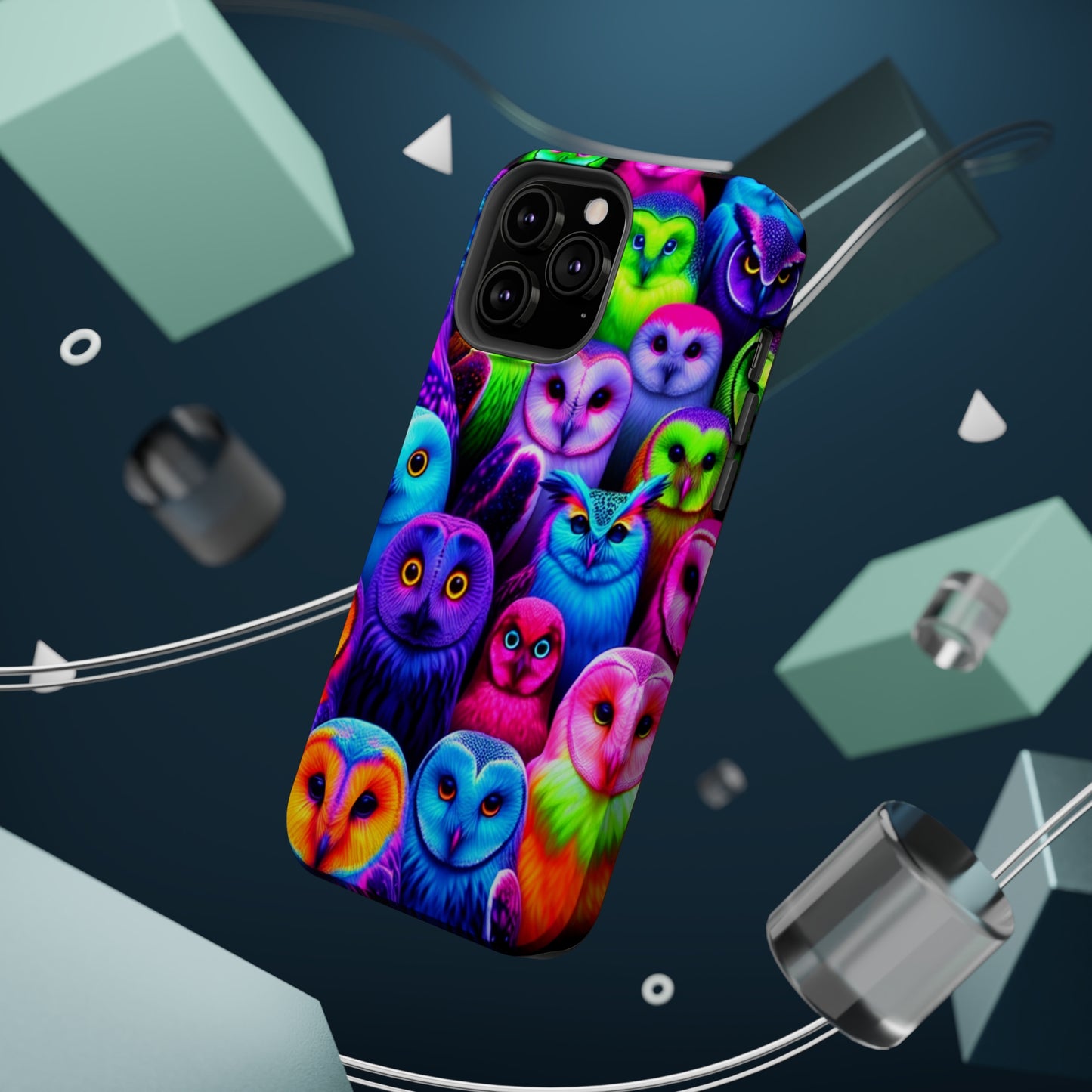 Vivid Nocturnal Neonatures Neon Owls Premium Art Magsafe Magnet Tough IPhone 13 14 15 Pro Plus Max and Mini in Matte and Glossy Phone cases