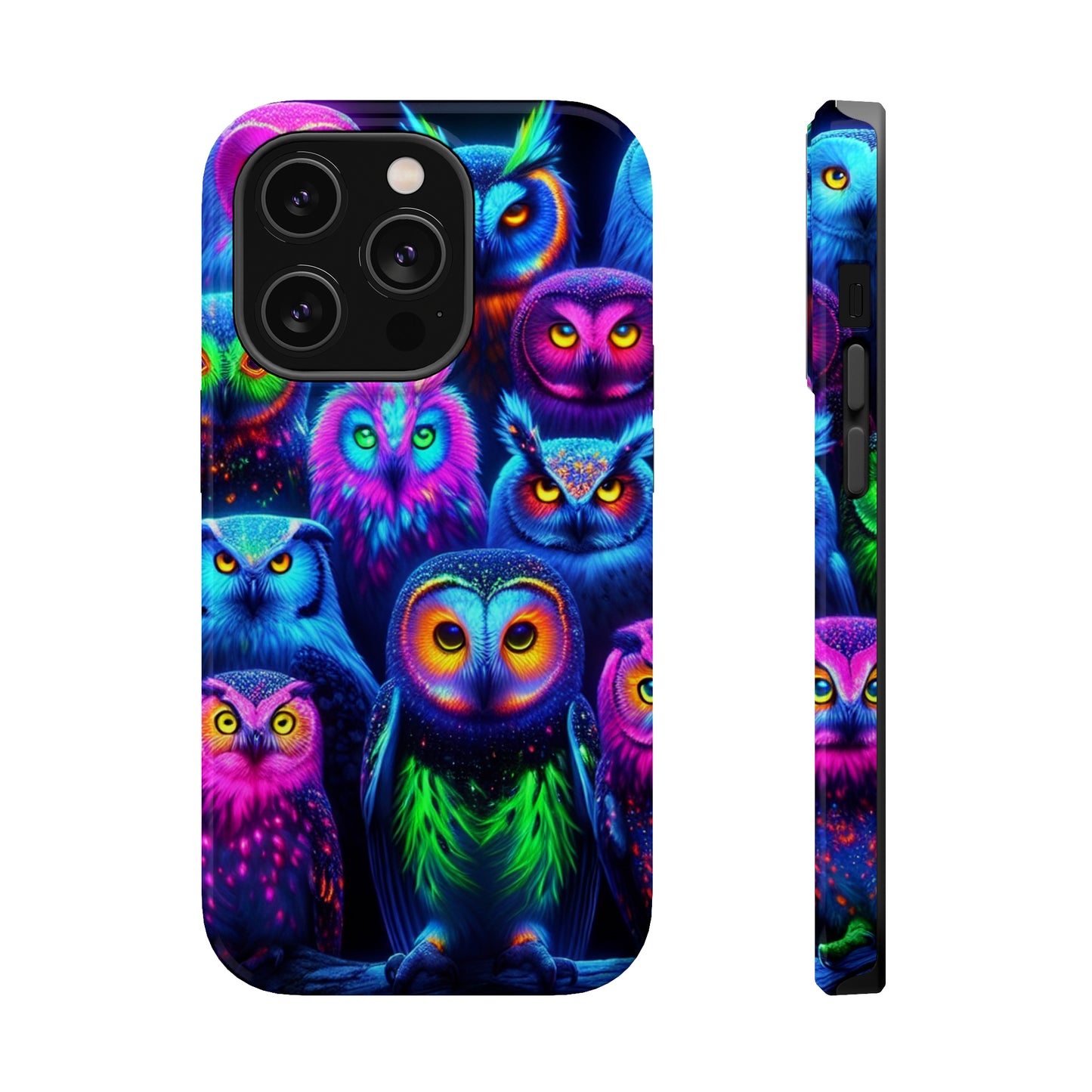 Neon Nocturnal Nook Neon Owls Premium Art Magsafe Magnet Tough IPhone 13 14 15 Pro Plus Max and Mini in Matte and Glossy Phone cases