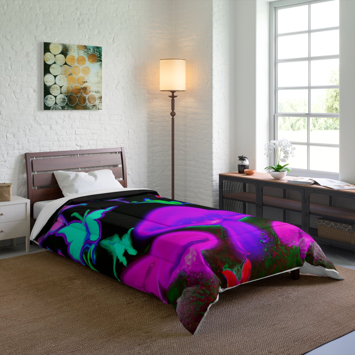 Neon Prismatic Splendor. Butterflies & Mushrooms Comforter Blanket