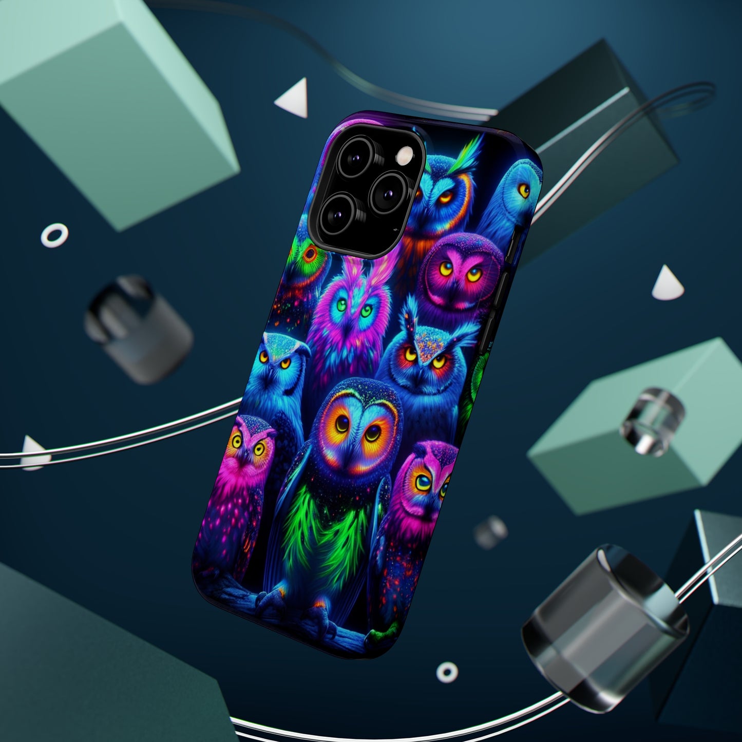 Neon Nocturnal Nook Neon Owls Premium Art Magsafe Magnet Tough IPhone 13 14 15 Pro Plus Max and Mini in Matte and Glossy Phone cases