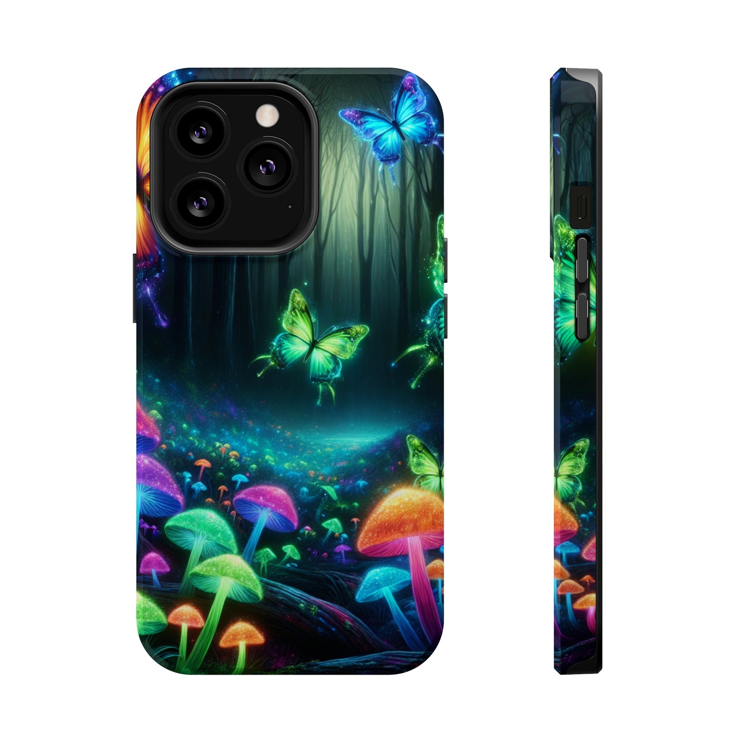 Neon Nocturne. Neon Butterflies and Mushrooms Premium Art Magsafe Magnet Tough IPhone 13 14 15 Pro Plus Max and Mini in Matte and Glossy Phone cases