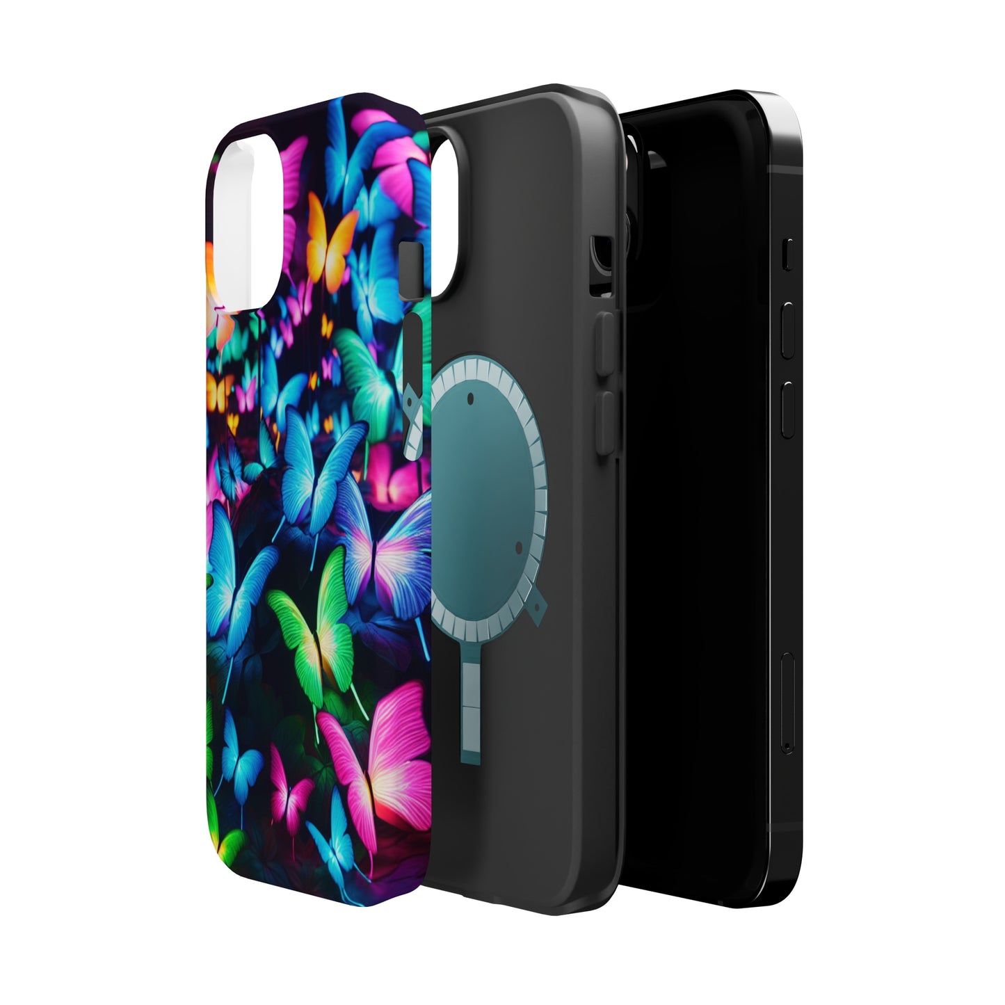 "Neon Butterfly Luridrainbow". Neon Butterflies Premium Art Magsafe Magnet Tough IPhone 13 14 15 Pro Plus Max and Mini in Matte and Glossy Phone cases