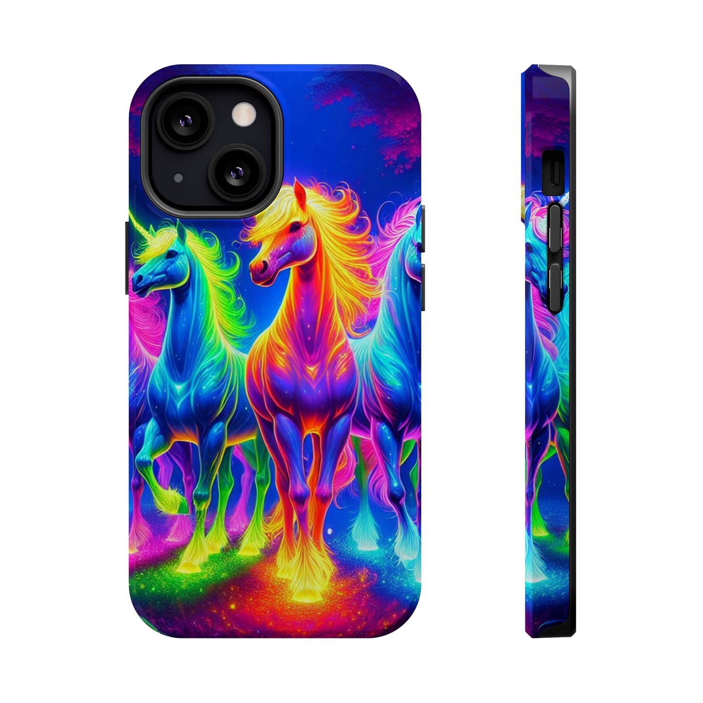 Neon Mystic Magicians Neon Unicorns Premium Art Magsafe Magnet Tough IPhone 13 14 15 Pro Plus Max and Mini in Matte and Glossy Phone cases