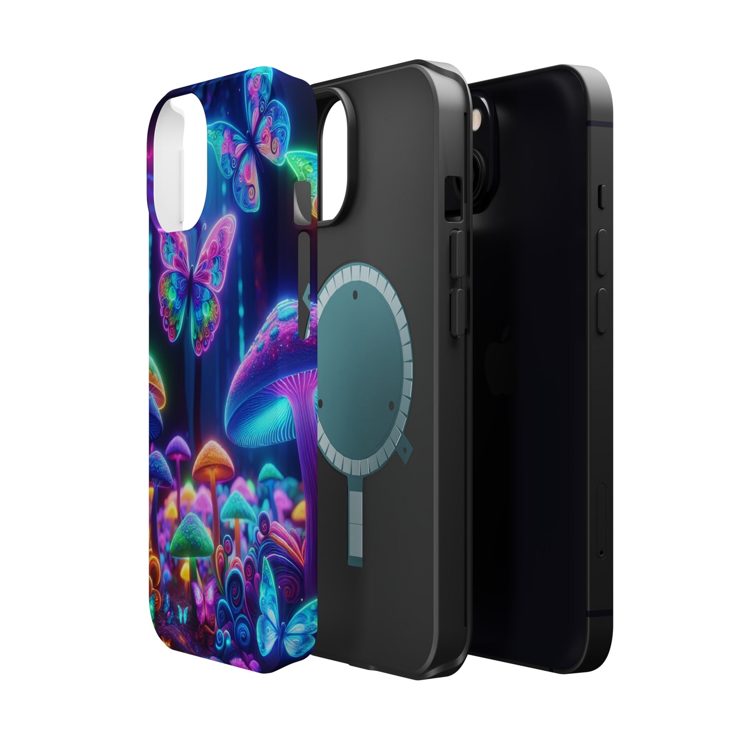 Neon Ecstasy. Neon Butterflies and Mushrooms Premium Art Magsafe Magnet Tough IPhone 13 14 15 Pro Plus Max and Mini in Matte and Glossy Phone cases